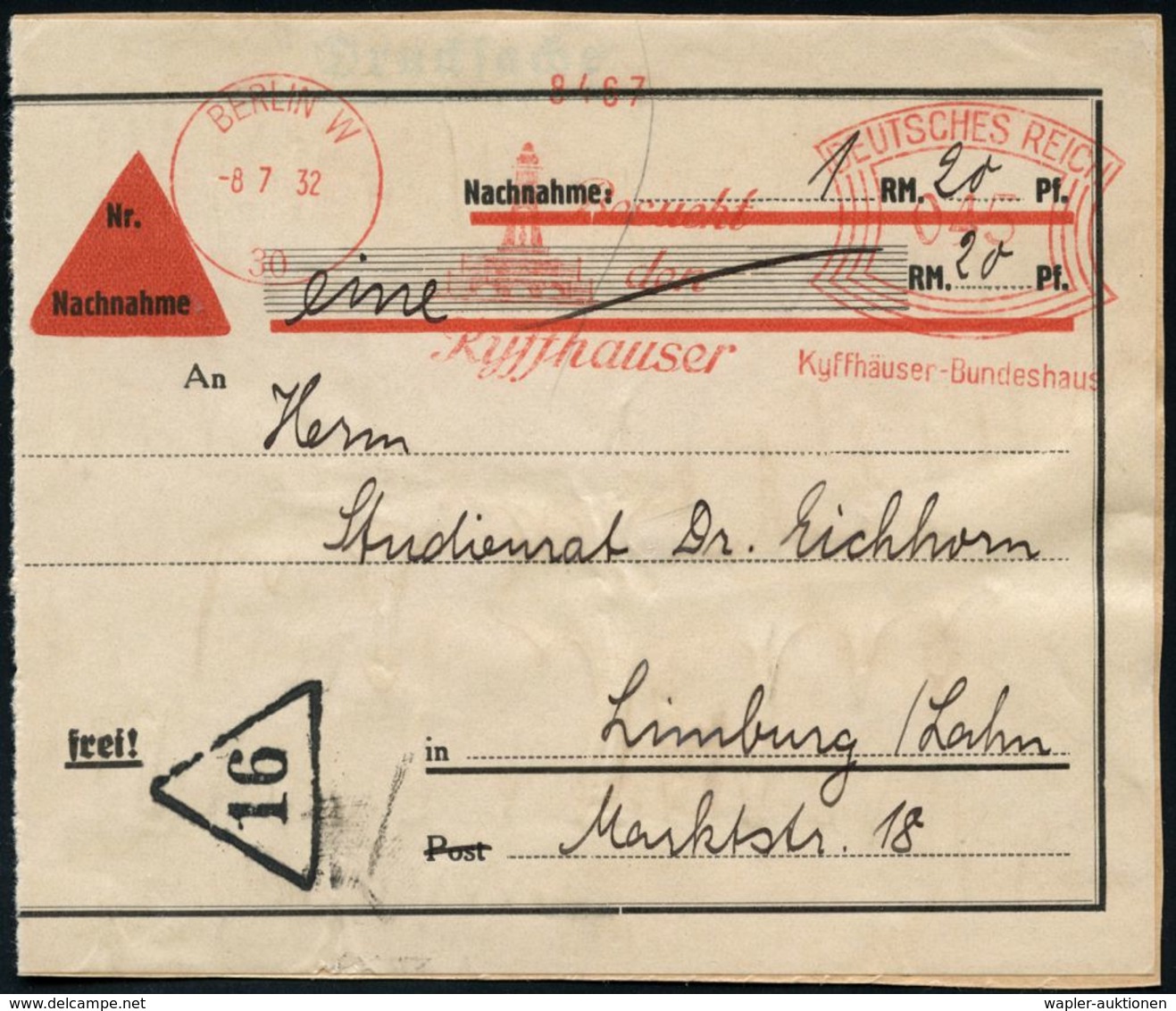 VETERANENVERBÄNDE (1919-39) : BERLIN W/ 30/ Besucht/ Den/ Kyffhäuser/ Kyffhäuser-Bundeshaus 1932 (8.7.) AFS 045 Pf. = Ky - Other & Unclassified