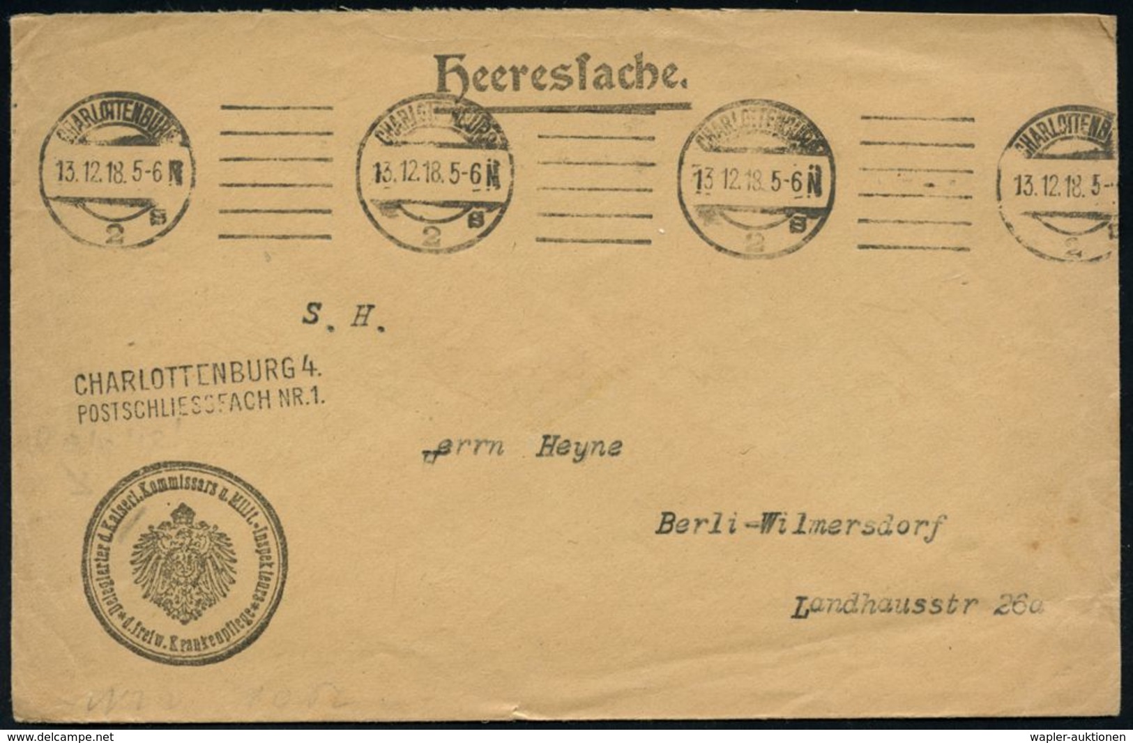 STAATL. INSTITUTIONEN DER WEIMARER REPUBLIK : Berlin-Charlottenburg 2 1918 (13.12.) Bd.MaSt.: CHARLOTTENBURG/2/s Auf Hee - Other & Unclassified