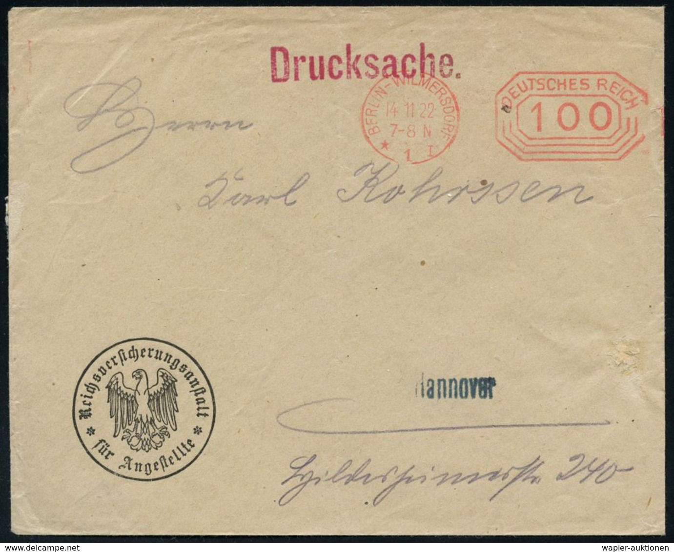 STAATL. INSTITUTIONEN DER WEIMARER REPUBLIK : BERLIN-WILMERSDORF/ *1I/ DEUTSCHES REICH 1922 (14.11.) PFS Achteck 100 Mk. - Other & Unclassified