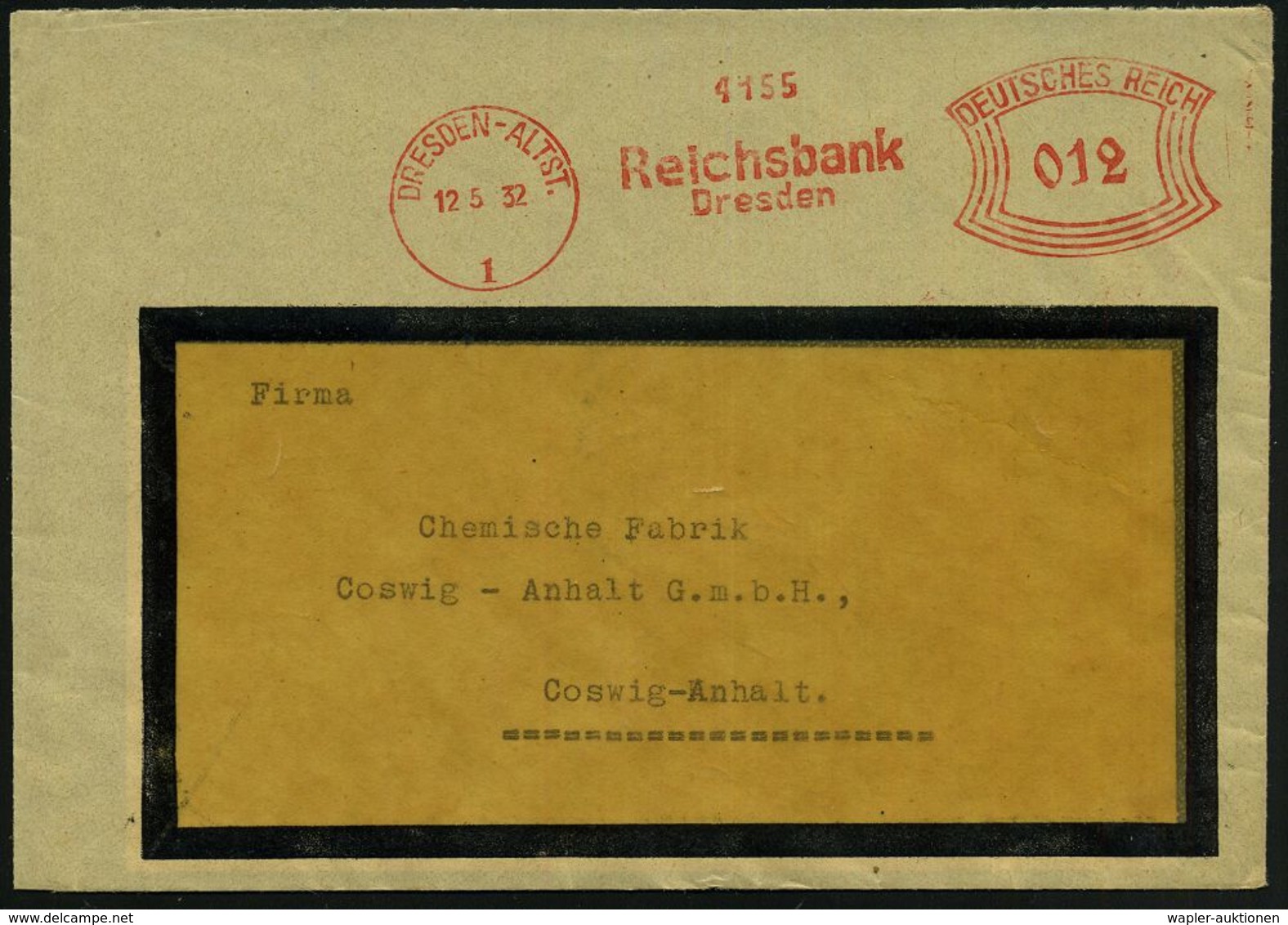 STAATL. INSTITUTIONEN DER WEIMARER REPUBLIK : DRESDEN-ALTST./ 1/ Reichsbank/ Dresden 1932 (12.5.) AFS Aus Dem Deutschen  - Other & Unclassified