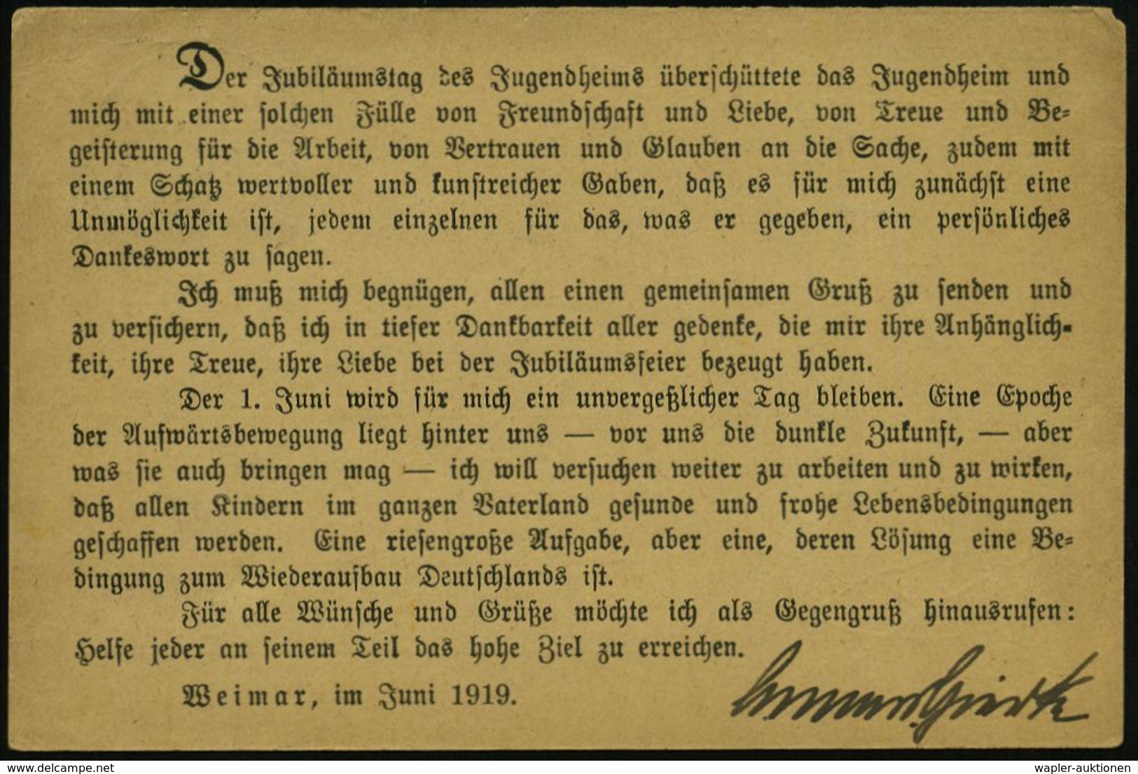 STAATL. INSTITUTIONEN DER WEIMARER REPUBLIK : WEIMAR/ D/ NATIONAL=/ VERSAMMLUNG 1919 (8.7.) SSt = Hauspostamt Parlament  - Autres & Non Classés