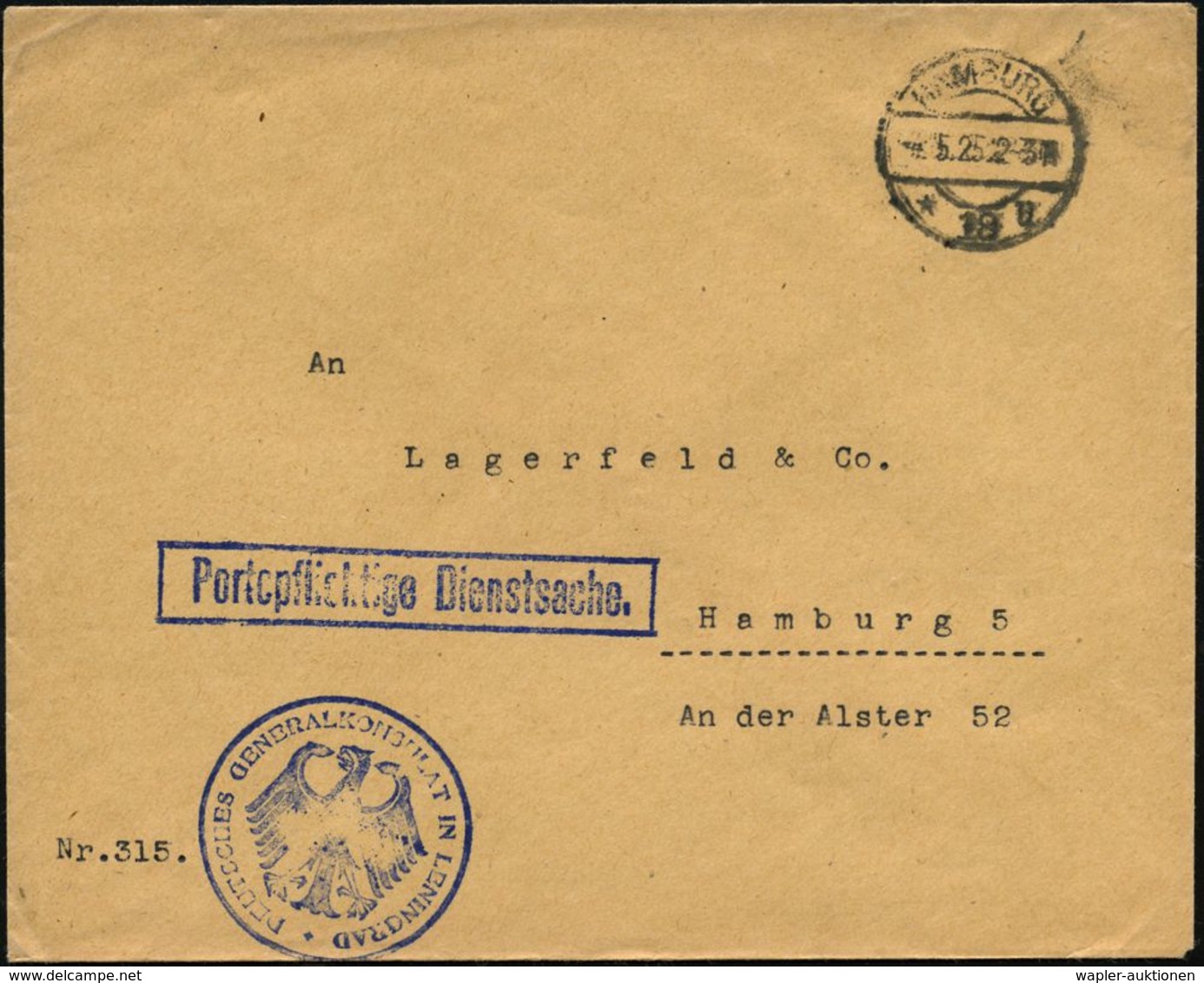 DIE DEUTSCH-SOWJETISCHEN BEZIEHUNGEN (1919-1941/42) : HAMBURG/ *18u 1925 (4.5.) 1K-Brücke + Viol. 1K-HdN: DEUTSCHES GENE - Other & Unclassified