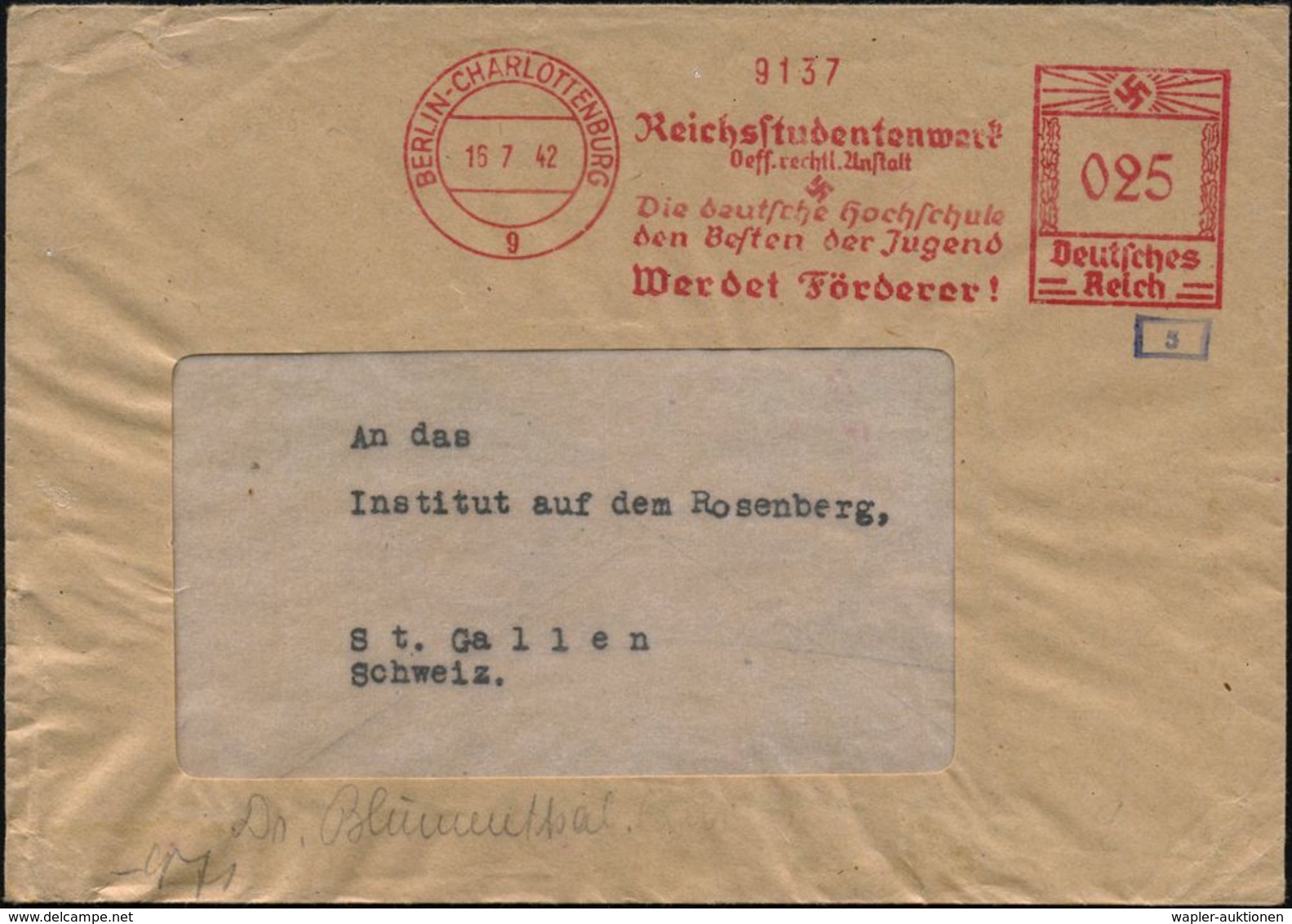 NATIONALSOZIALISMUS / III. REICH 1933 - 1945 : BERLIN-CHARLOTTENBURG/ 9/ Reichsstudentenwerk/ Oeff.rechtl.Anstalt/ Die D - Sonstige & Ohne Zuordnung