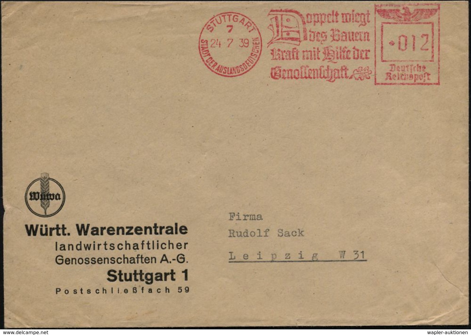 NATIONALSOZIALISMUS / III. REICH 1933 - 1945 : STUTTGART/ 7/ SDA/ Doppelt Wiegt/ D.Bauern/ Kraft M.Hilfe D./ Genossensch - Sonstige & Ohne Zuordnung