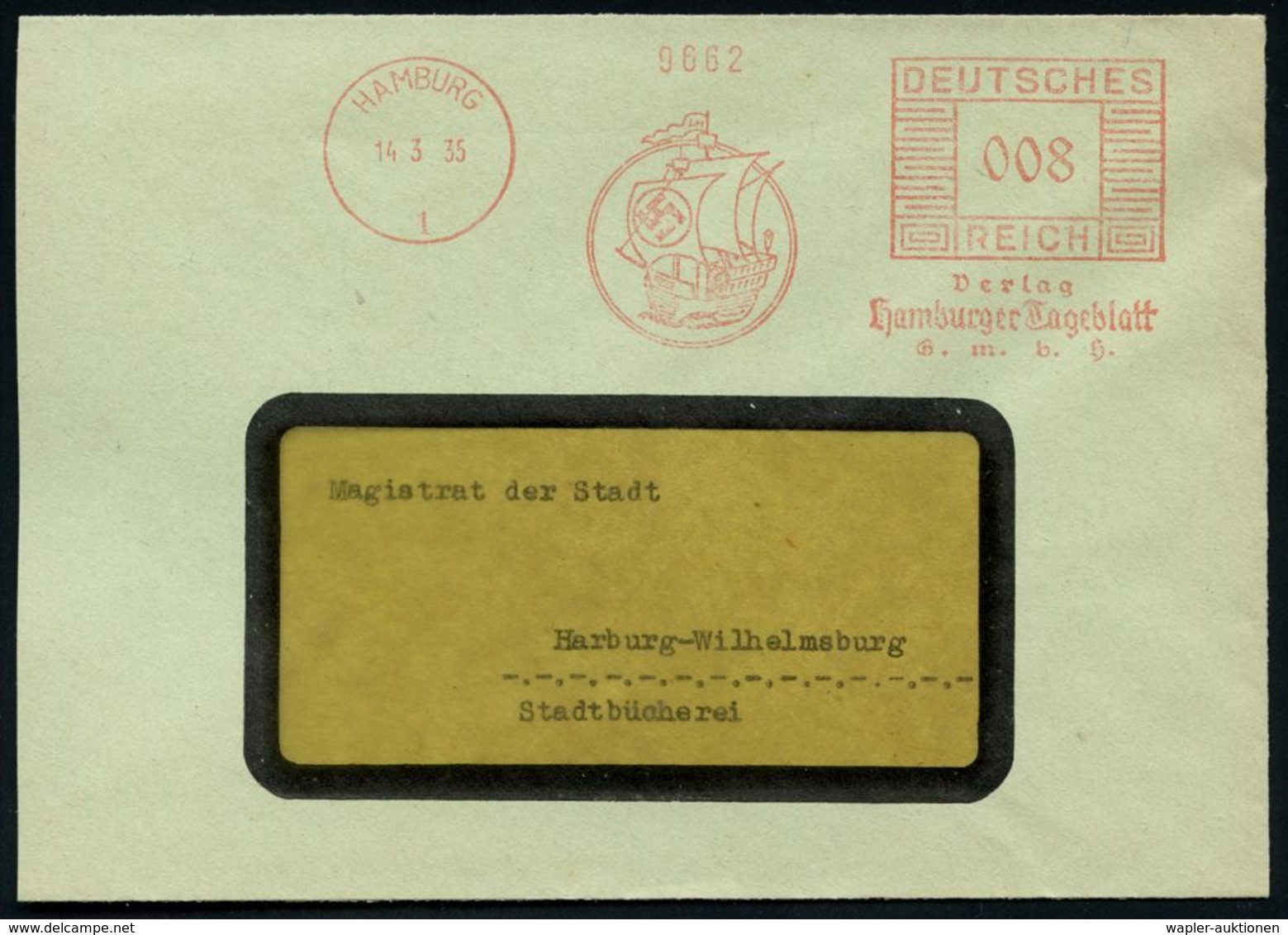 DIE NS-PRESSE / NS-ZEITUNGEN / NS-VERLAGE : HAMBURG/ 1/ Verlag/ Hamburger Tageblatt/ GmbH 1935 (14.3.) Dekorativer AFS = - Sonstige & Ohne Zuordnung