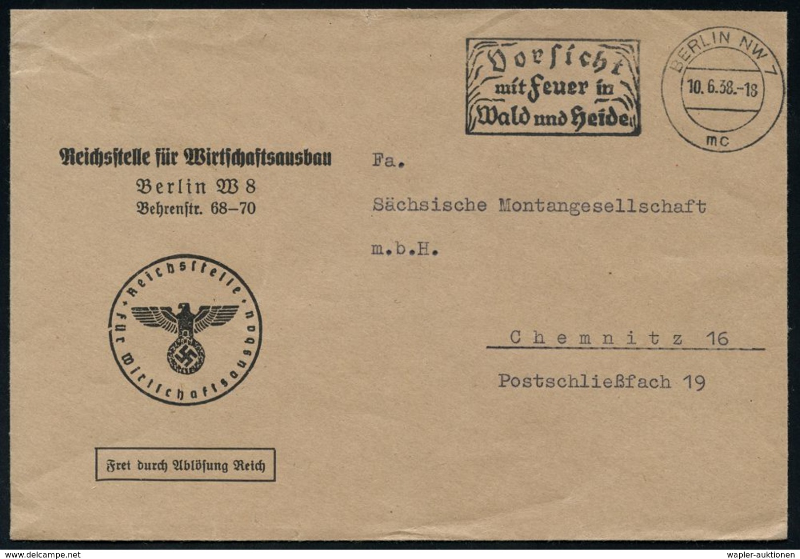 NS-INSTITUTIONEN & ORGANISATIONEN : BERLIN NW7/ Mp/ Vorsicht/ Mit Feuer In/ Wald U.Heide 1938 (10.6.) MWSt Auf Dienst-Bf - Autres & Non Classés