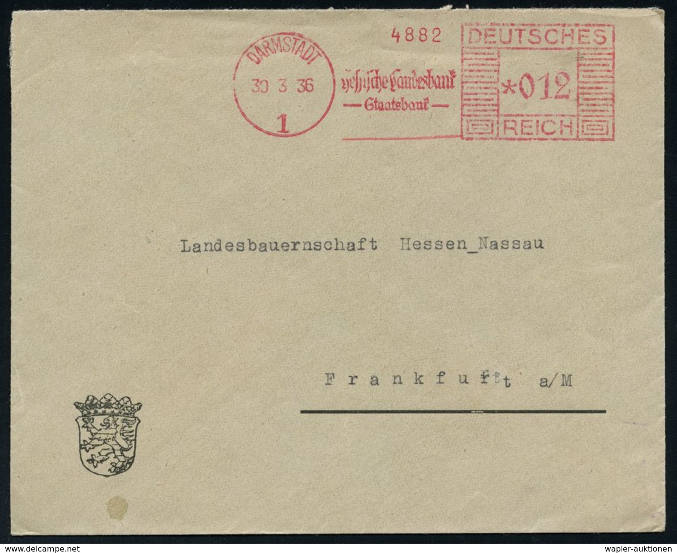 NS-INSTITUTIONEN & ORGANISATIONEN : DAMSTADT/ 1/ Hessische Landesbank/ Staatsbank 1936 (30.3.) AFS Auf Dienst-Bf. Mit La - Autres & Non Classés