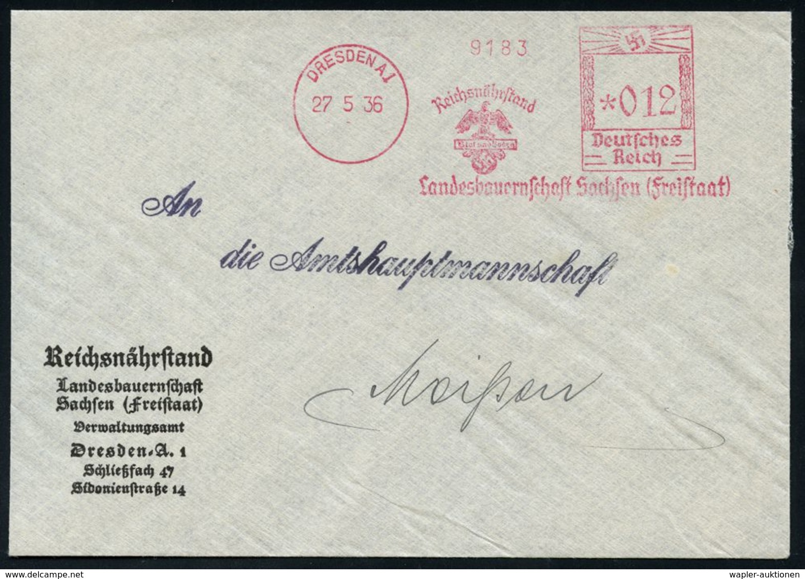 NS-INSTITUTIONEN & ORGANISATIONEN : DRESDEN A1/ Reichsnährstand/ Blut U.Boden/ Landesbauernschaft Sachsen 1936 (27.5.) S - Other & Unclassified