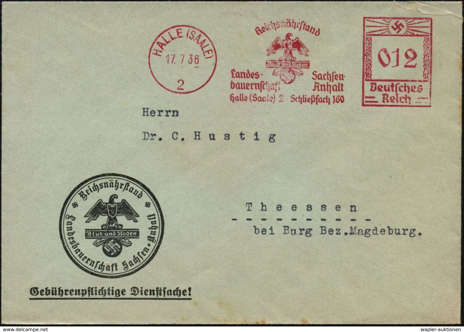 NS-INSTITUTIONEN & ORGANISATIONEN : HALLE (SAALE)/ 2/ Reichsnährstand/ Blut U.Boden.. 1936 (17.7.) AFS = Blut- U. Boden- - Autres & Non Classés