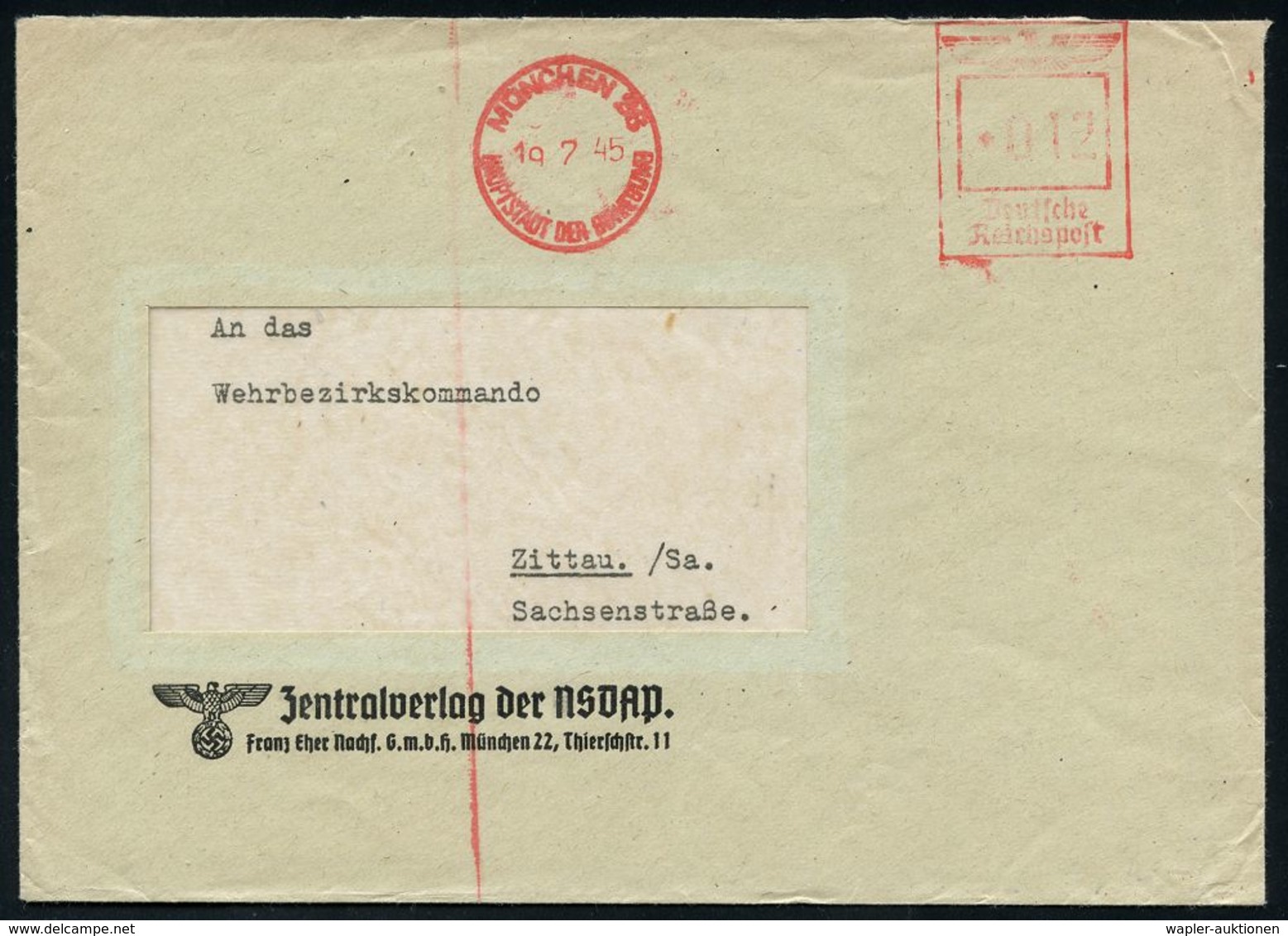 NATIONALSOZIALISTISCHE DEUTSCHE ARBEITERPARTEI / N.S.D.A.P. : MÜNCHEN 26/ HDB 1945 (10.2.) Seltener, Später AFS Ohne Wer - Sonstige & Ohne Zuordnung