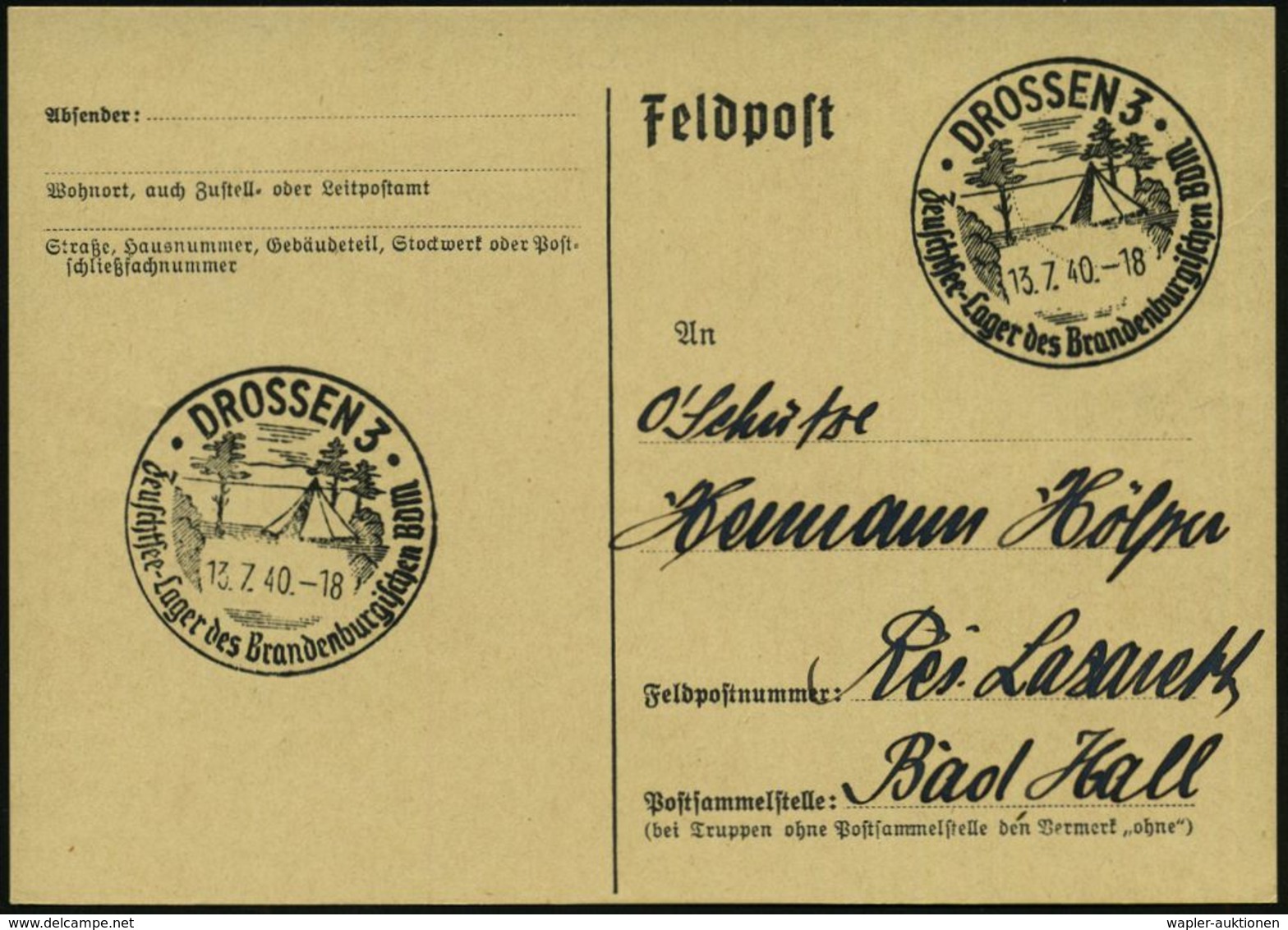 HITLERJUGEND & BUND DEUTSCHER MÄDEL : DROSSEN 3/ Zeuschtsee-Lager Des Brandenbg.BDM 1940 (13.7.) SSt = (HJ)-BDM-Lager (Z - Autres & Non Classés