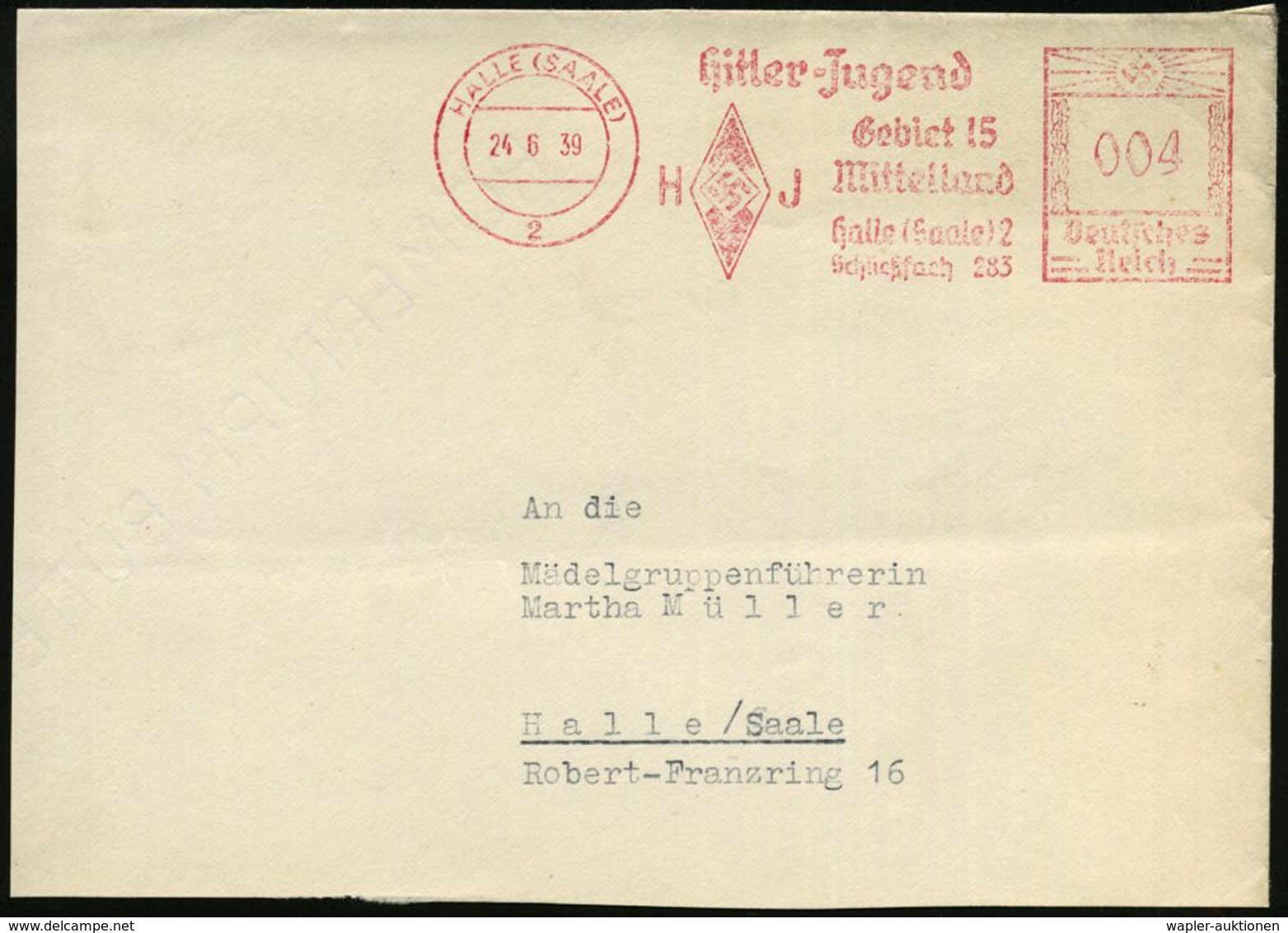 HITLERJUGEND & BUND DEUTSCHER MÄDEL : HALLE (SAALE)/ 2/ Hitler-Jugend/ Gebiet 15/ Mittelland.. 1937 (14.7.) Seltener AFS - Sonstige & Ohne Zuordnung