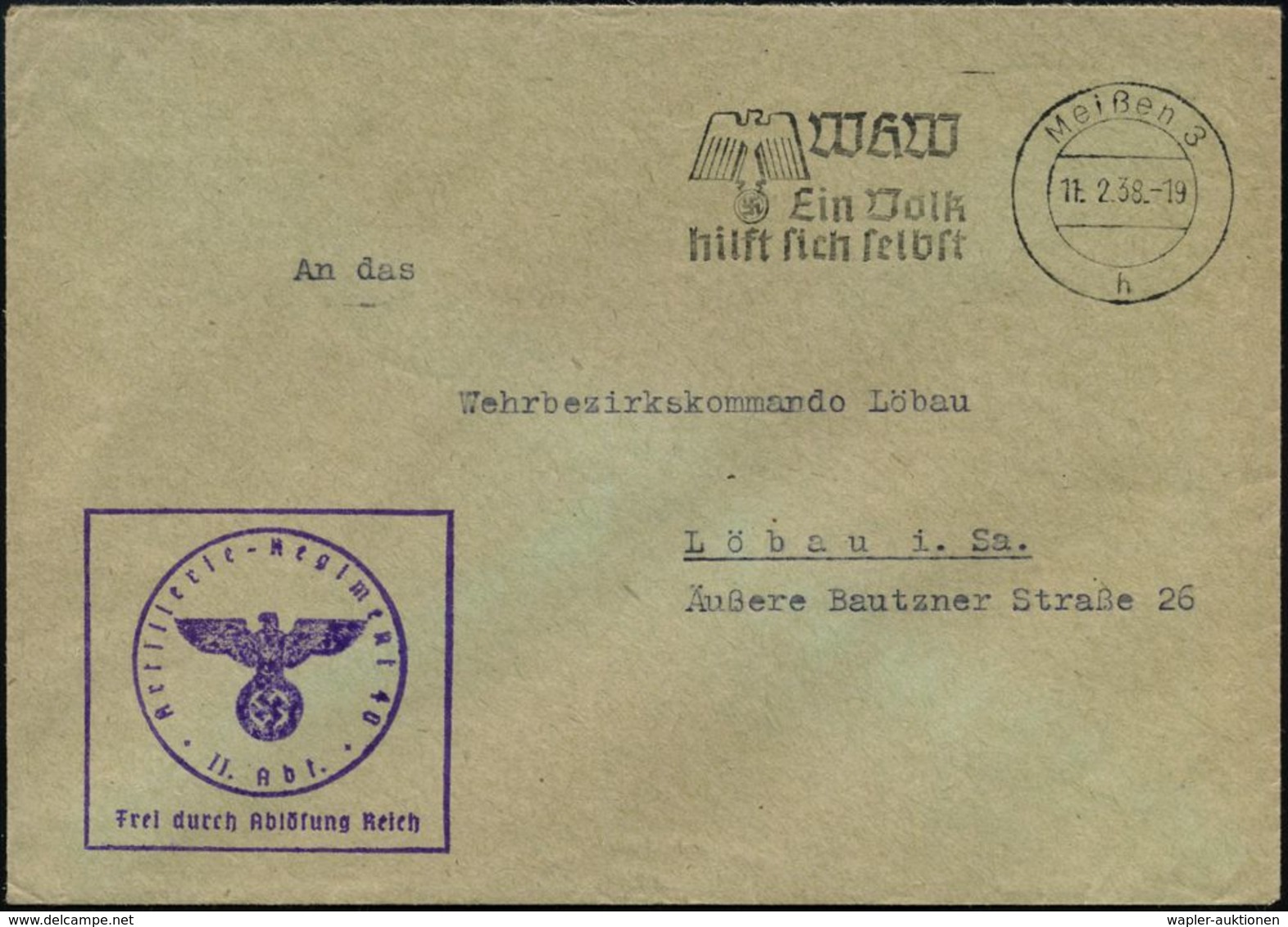 DEUTSCHE WEHRMACHT 1933 - 31. AUGUST 1939 : Meißen 3/ B/ WHW/ Ein Volk/ Hilft Sich Selbst 1938 (11.2.) MWSt, Ortsname Gr - Altri & Non Classificati