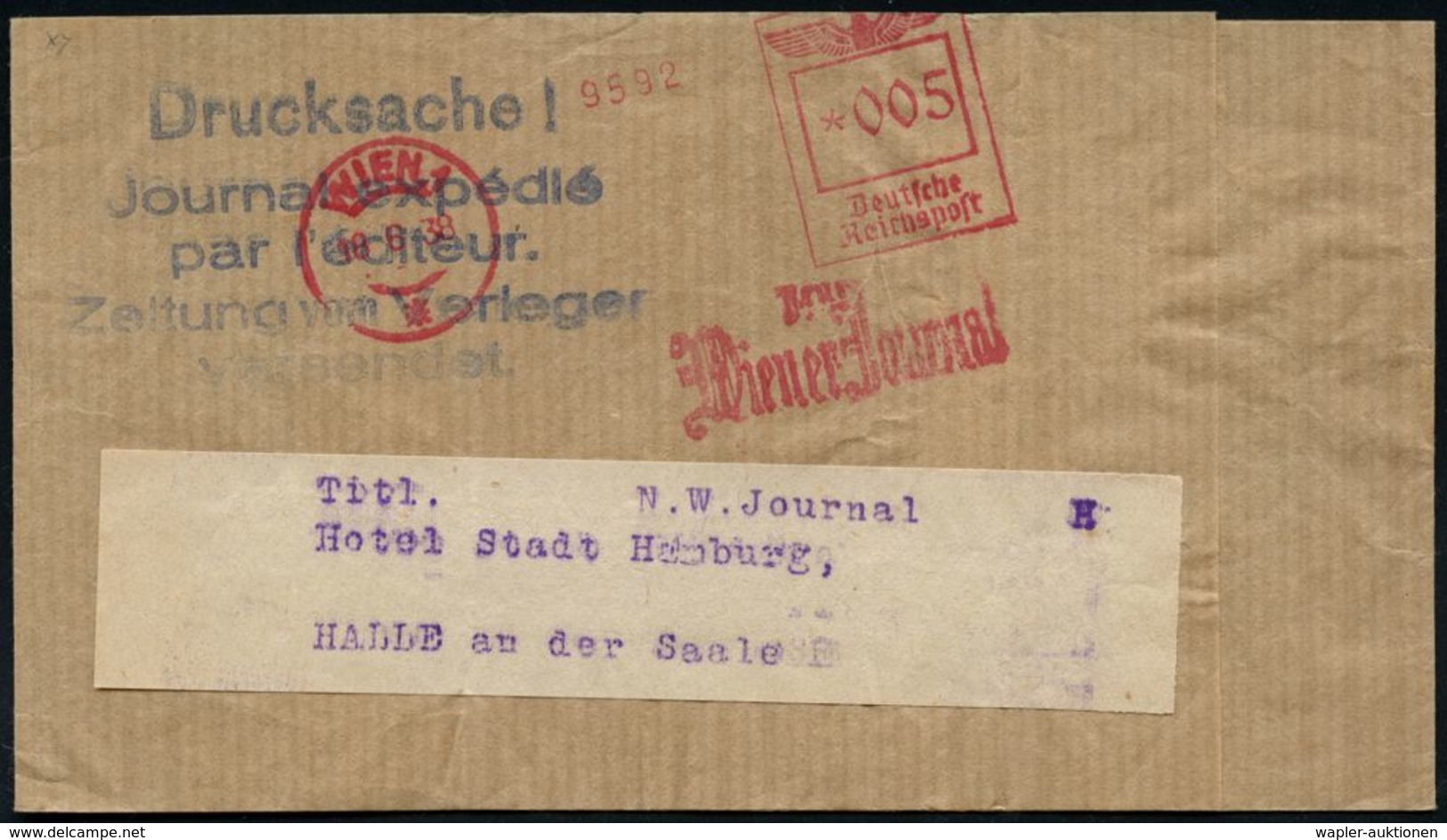 GESCHICHTE ÖSTERREICH 1938-45 / "OSTMARK" : WIEN 1/ */ Das/ Wiener Journal 1938 (18.6.) Aptierter, Ehem. österr. AFS Mit - Autres & Non Classés