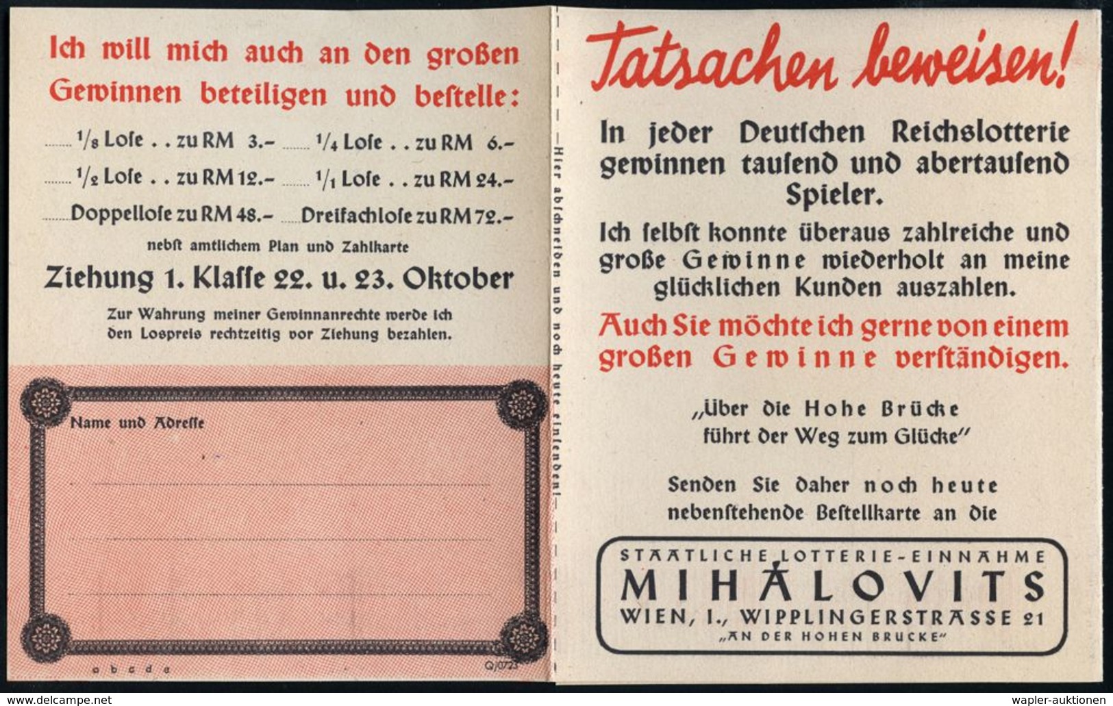 GESCHICHTE ÖSTERREICH 1938-45 / "OSTMARK" : 1 WEIN 1/ B/ Deutsches/ Reich 1940 (16.9.) Aptierter PFS 3 Pf. Adlerkopf/ Ha - Sonstige & Ohne Zuordnung