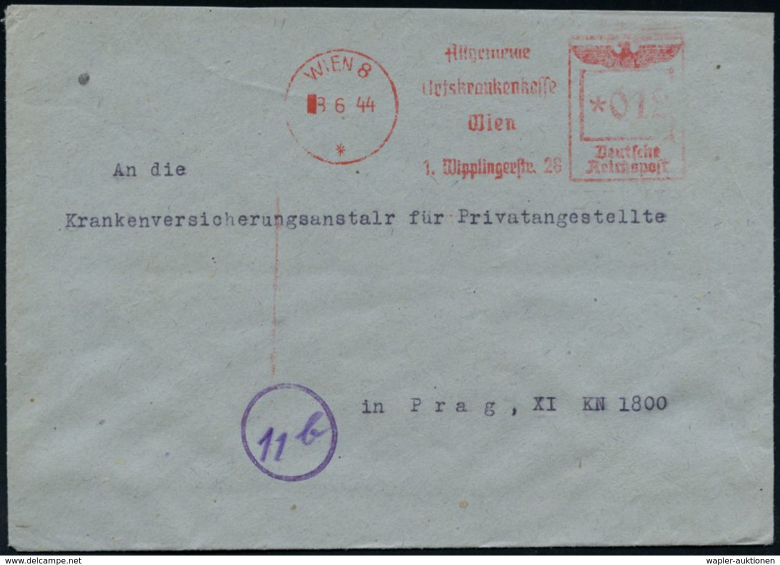 GESCHICHTE ÖSTERREICH 1938-45 / "OSTMARK" : WIEN 8/ Allgem./ Ortskrankenkasse.. 1944 (8.6.) Ehem., österr. AFS Mit Altem - Autres & Non Classés