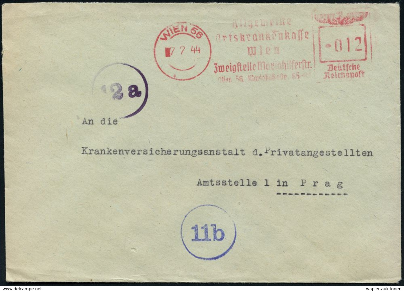 GESCHICHTE ÖSTERREICH 1938-45 / "OSTMARK" : WIEN 56/ Allgem./ ORTSKRANKENKASSE/ Wien/ Zweigstelle Mariahilferstr... 1944 - Other & Unclassified