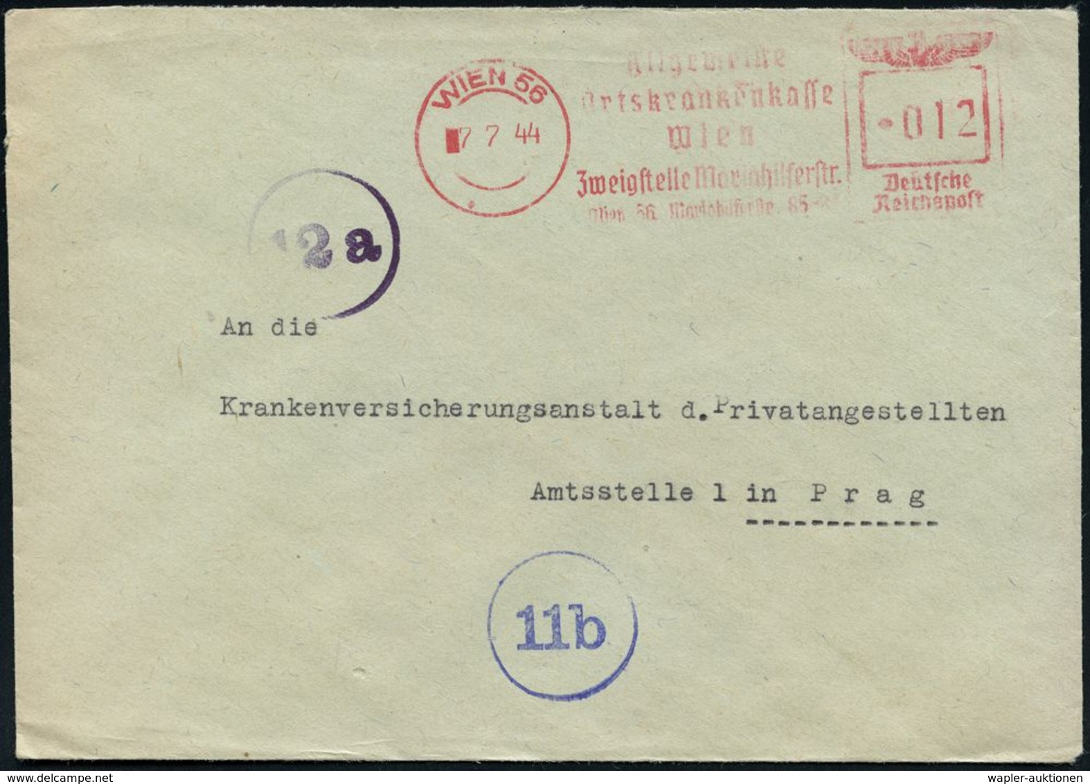 GESCHICHTE ÖSTERREICH 1938-45 / "OSTMARK" : WIEN 56/ Allgem./ ORTSKRANKENKASSE/ Wien/ Zweigstelle Mariahilferstr... 1944 - Autres & Non Classés