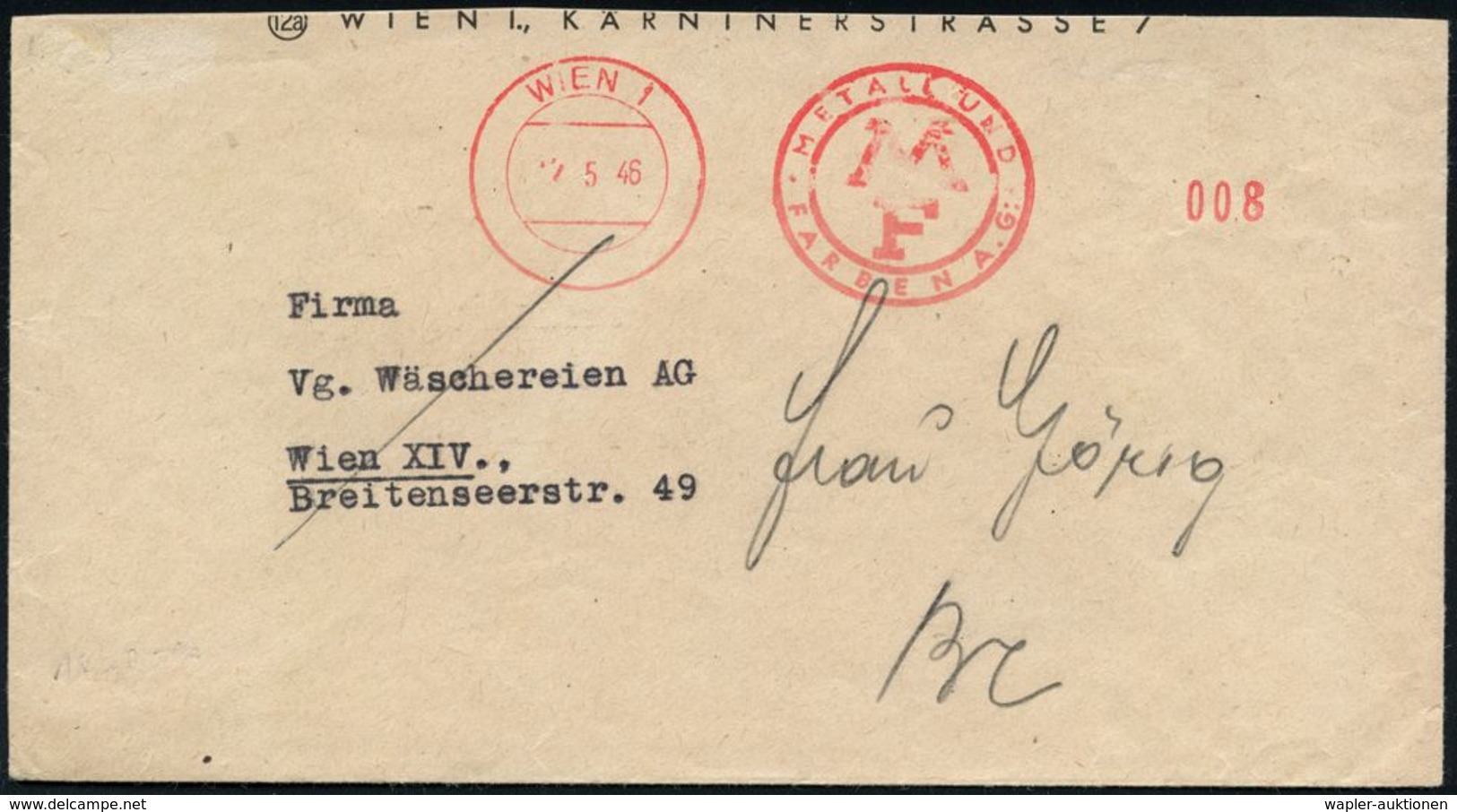 GESCHICHTE ÖSTERREICH 1938-45 / "OSTMARK" : ÖSTERREICH 1946 (2.5.) Aptierter "Ostmark"-AFS Postalia Ohne Wertrahmen: WIE - Other & Unclassified