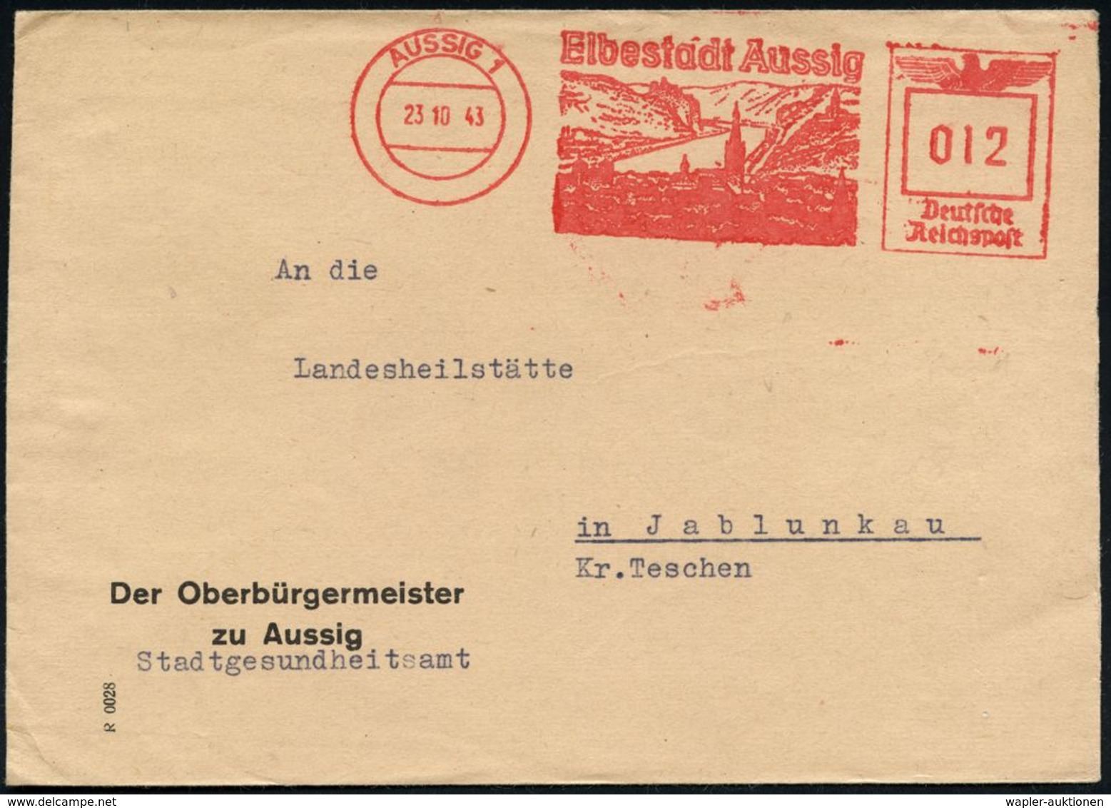 SUDETEN-KRISE & SUDETEN- & C.S.R.-BESETZUNG 1938-39 : AUSSIG 1/ Elbestadt Aussig 1941 (23.10.) AFS Francotyp "Reichsadle - Altri & Non Classificati