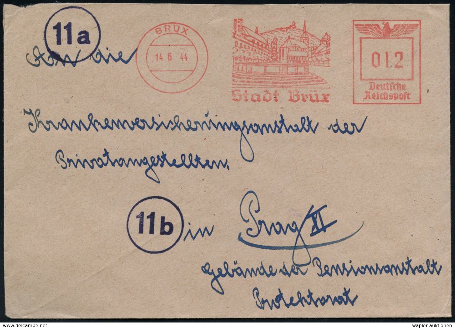 SUDETEN-KRISE & SUDETEN- & C.S.R.-BESETZUNG 1938-39 : BRÜX/ Stadt Brüx 1944 (14.6.) AFS Francotyp Reichsadler (Ortsbild) - Sonstige & Ohne Zuordnung