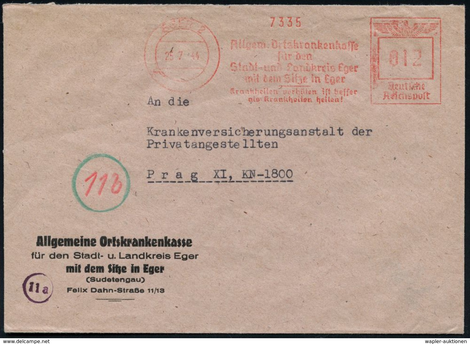 SUDETEN-KRISE & SUDETEN- & C.S.R.-BESETZUNG 1938-39 : EGER 2/ Allgem.Ortskrankenkasse/ Für Den/ Stadt-u.Landkreis Eger.. - Sonstige & Ohne Zuordnung