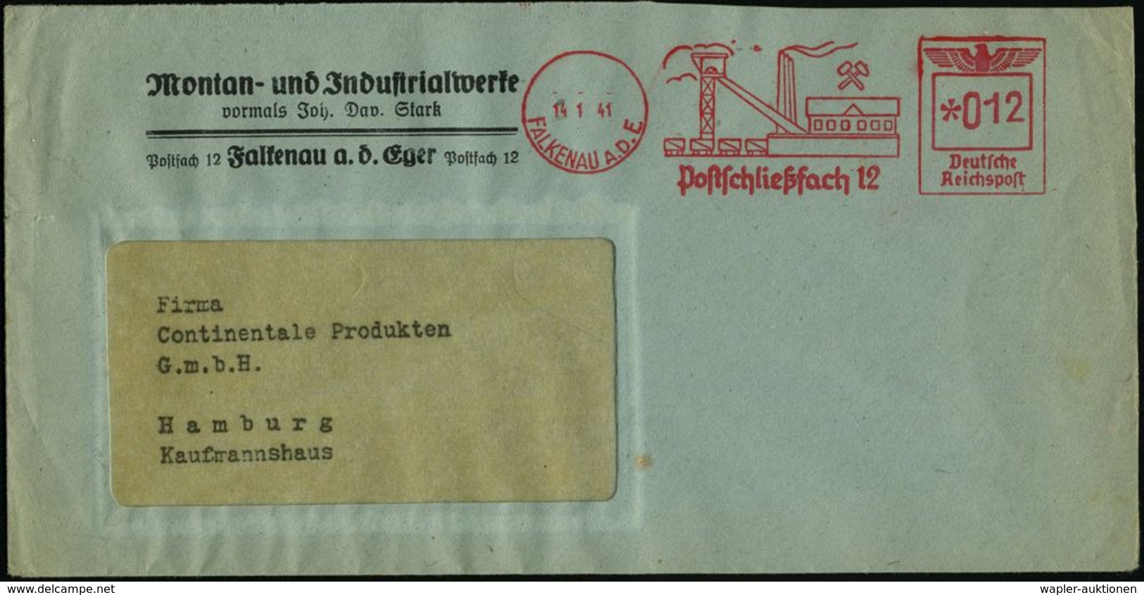 SUDETEN-KRISE & SUDETEN- & C.S.R.-BESETZUNG 1938-39 : FALKENAU A.D.E./ Postschließfach 12 1941 (14.1.) Seltener, Aptiert - Sonstige & Ohne Zuordnung