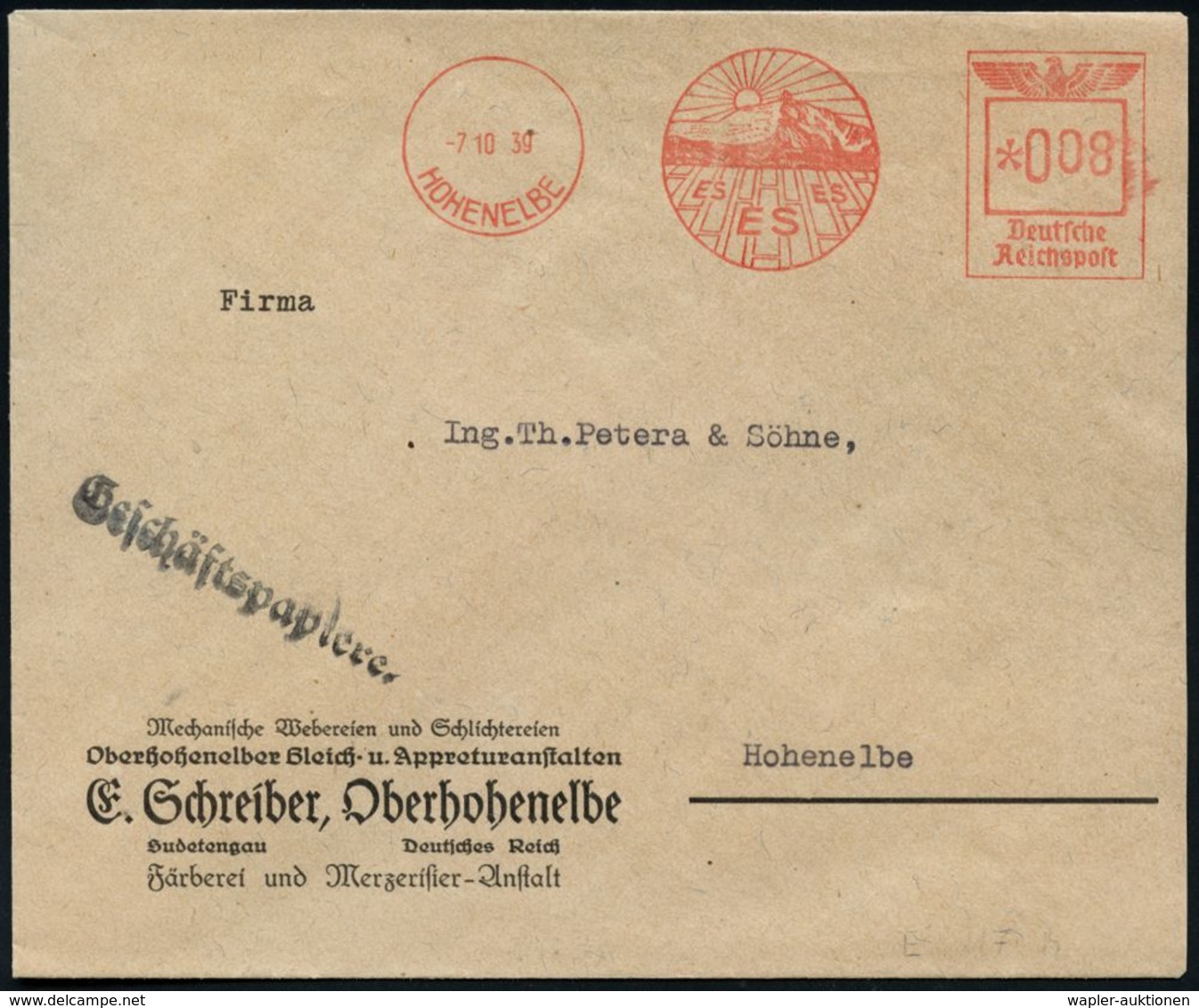 SUDETEN-KRISE & SUDETEN- & C.S.R.-BESETZUNG 1938-39 : HOHENELBE/ ES.. 1939 (7.10.) Aptierter, Ehem. CSR-AFS Mit Großen C - Other & Unclassified