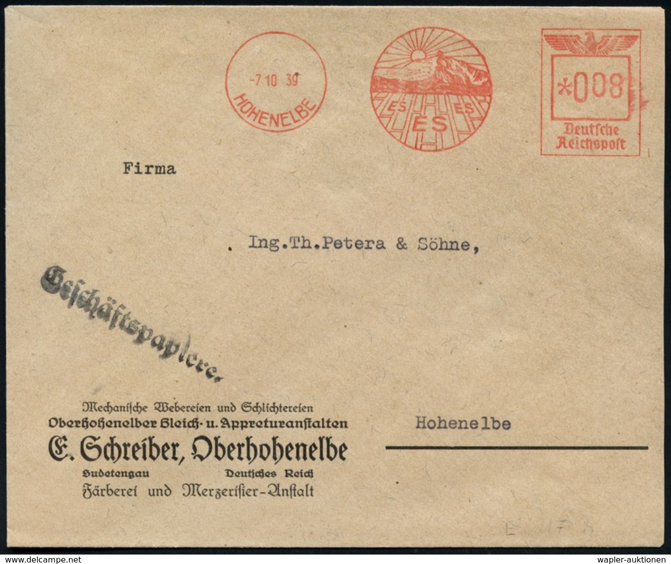 SUDETEN-KRISE & SUDETEN- & C.S.R.-BESETZUNG 1938-39 : HOHENELBE/ ES.. 1939 (7.10.) Aptierter, Ehem. CSR-AFS Mit Großen C - Autres & Non Classés