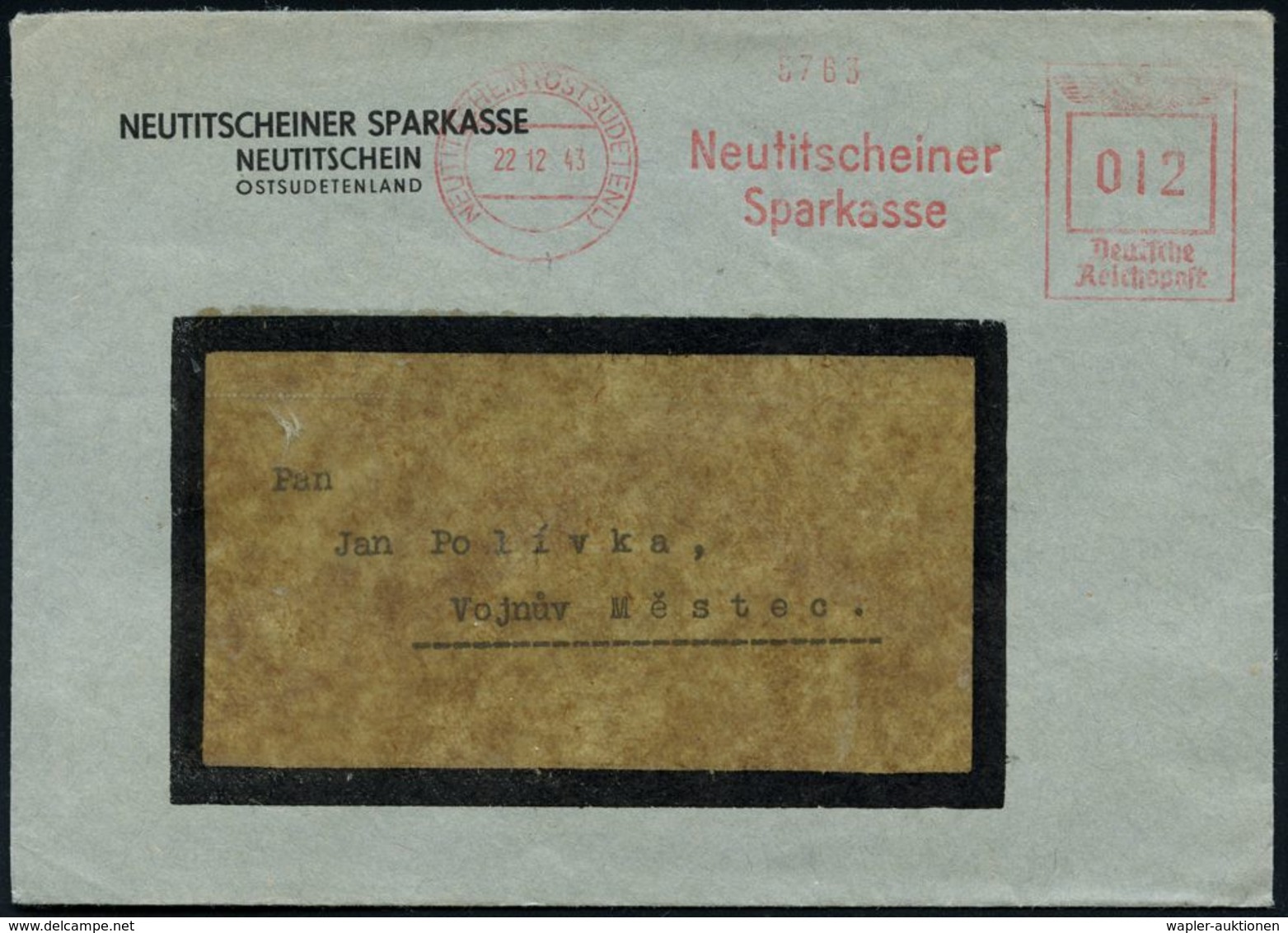 SUDETEN-KRISE & SUDETEN- & C.S.R.-BESETZUNG 1938-39 : NEUTITSCHEN (OSTSUDENTENL)/ Neutitschener/ Sparkasse 1941 (22.12.) - Autres & Non Classés