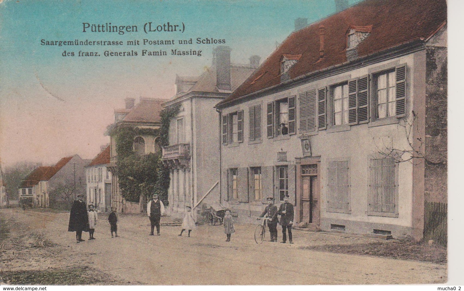 57 - PUTTELANGE - RUE DE SARREGUEMINES AVEC LA POSTE ET LE CHATEAU - Puttelange