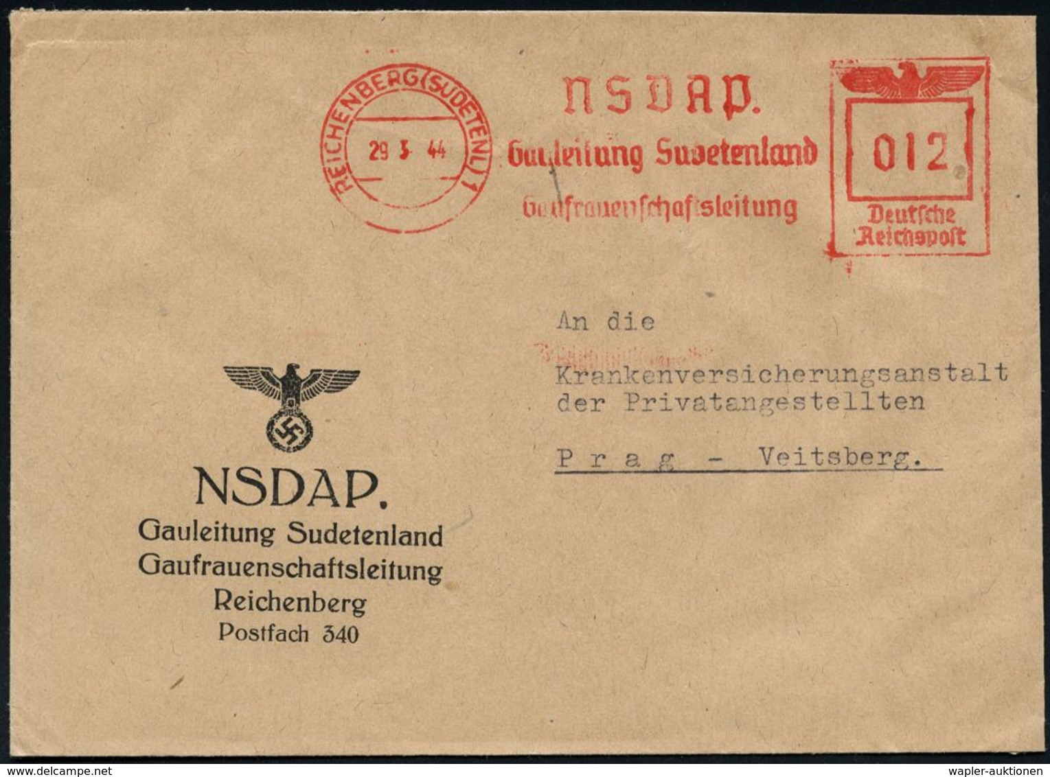 SUDETEN-KRISE & SUDETEN- & C.S.R.-BESETZUNG 1938-39 : REICHENBERG (SUDETENLAND) 1/ NSDAP/ Gauleitung Sudetenland.. 1944  - Altri & Non Classificati