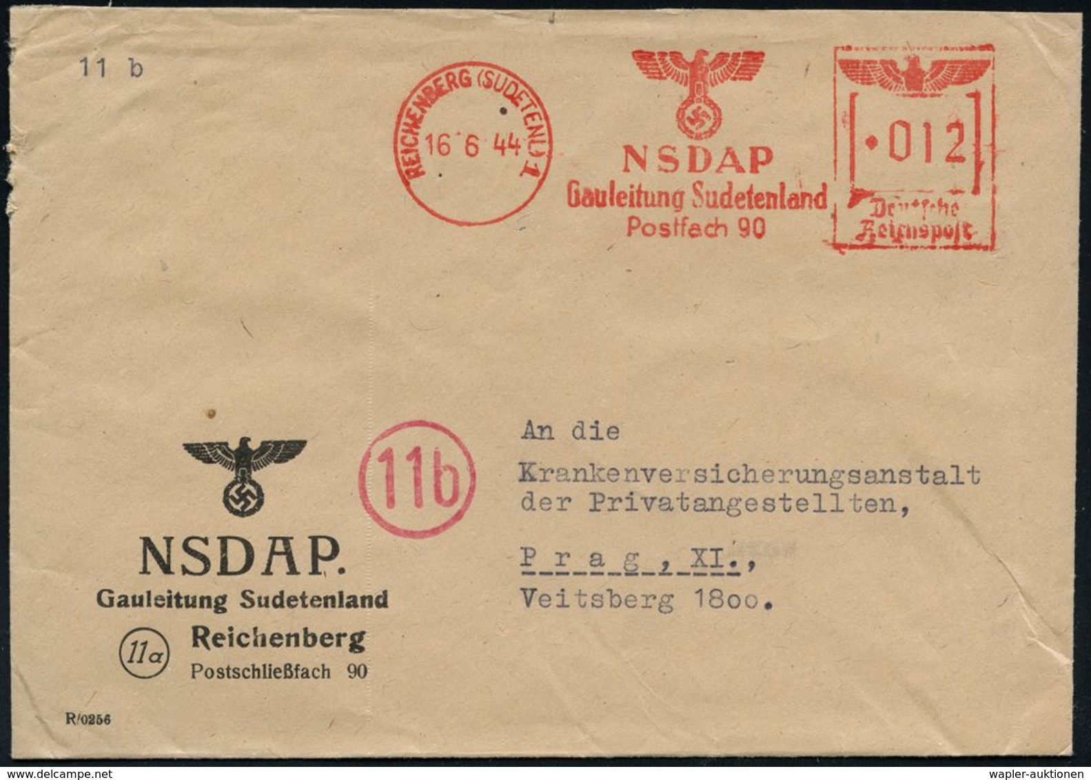 SUDETEN-KRISE & SUDETEN- & C.S.R.-BESETZUNG 1938-39 : REICHENBERG (SUDETENLAND)/ NSDAP/ Gauleitung Sudetenland.. 1944 (1 - Other & Unclassified