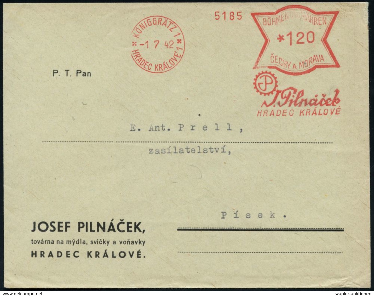 CSR-BESETZUNG 1939 : BÖHMEN & MÄHREN 1942 (1.7.) AFS Francotyp Zweisprachig: KÖNIGGRÄTZ 1/hradec Kralove 1/P/J.Pilnacek. - Other & Unclassified