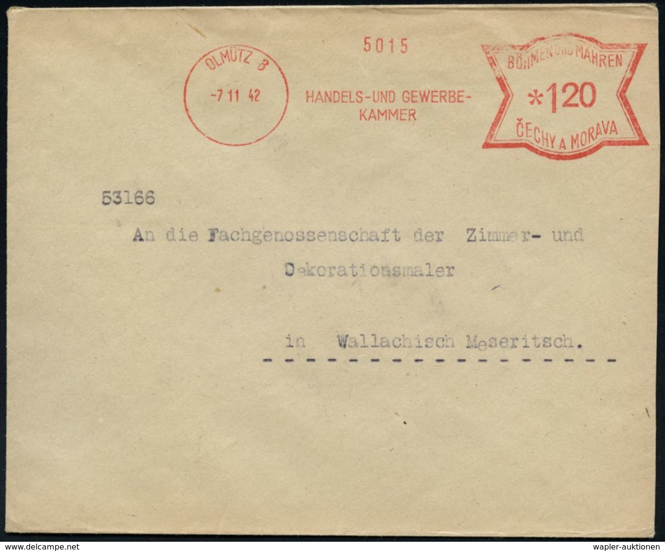 CSR-BESETZUNG 1939 : BÖHMEN & MÄHREN 1942 (14.10./7.11.) AFS Francotyp Zweisprachig: OLMÜTZ 3/ OLOMUC 3/HANDELS- U./ GEW - Other & Unclassified