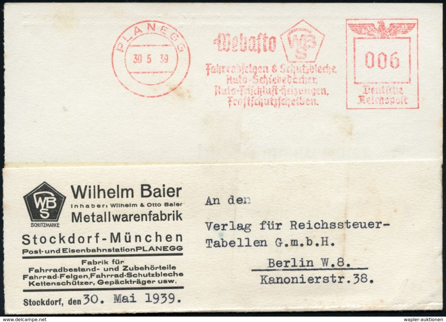 RÜSTUNGSINDUSTRIE  / MUNITION : PLANEGG/ Webasto/ Fahrradfelgen & Schutzbleche/ Auto-Schiebedächer/ ..Frostschutzscheibe - Sonstige & Ohne Zuordnung