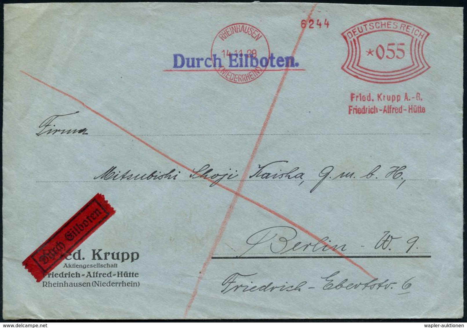RÜSTUNGSINDUSTRIE  / MUNITION : RHEINHAUSEN/ (NIEDERRHEIN)/ Fried.Krupp A.G./ Friedrich-Alfred-Hütte 1929 (14.11.) AFS 0 - Sonstige & Ohne Zuordnung