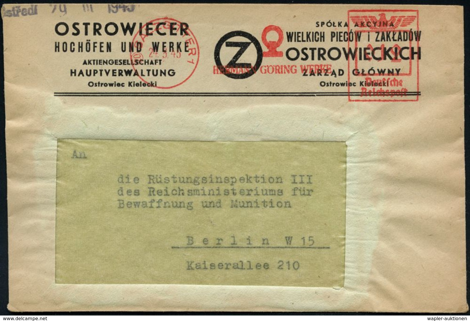 RÜSTUNGSINDUSTRIE  / MUNITION : (20) SALZGITTER 1/ HERMANN GÖRING WERKE 1945 (24.3.) Seltener AFS Mit PLGZ Im Kreis (Fir - Autres & Non Classés