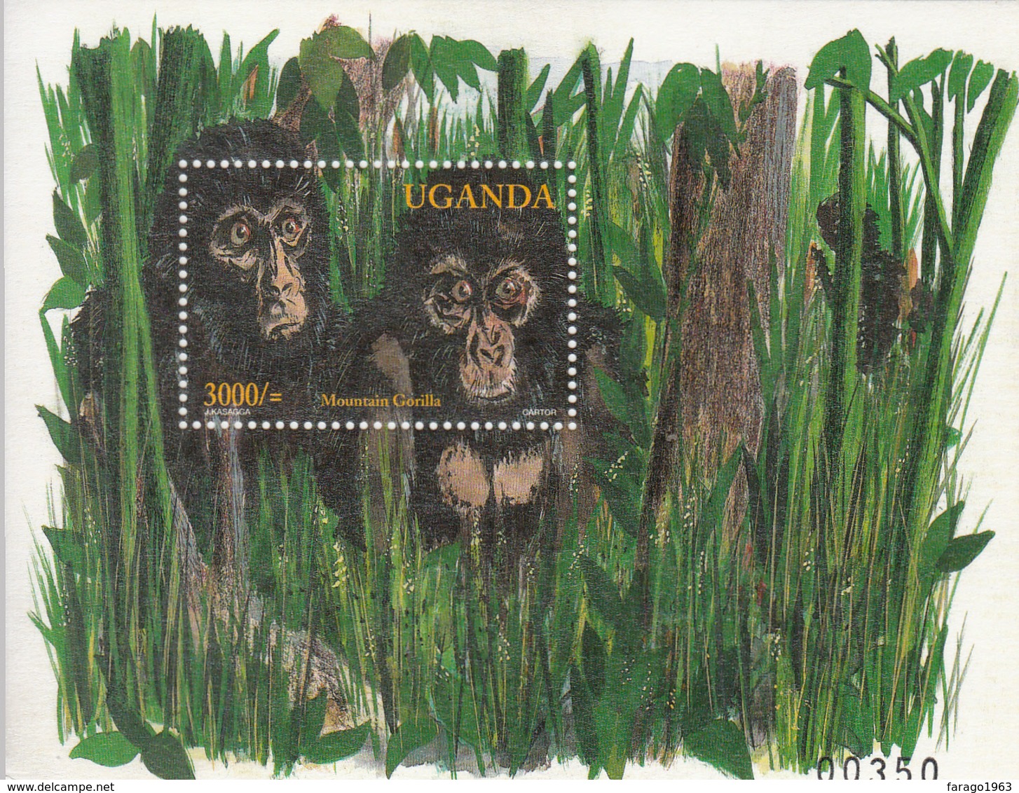 2001 Uganda Wildlife Mountain Gorilla Souvenir Sheet  MNH - Uganda (1962-...)