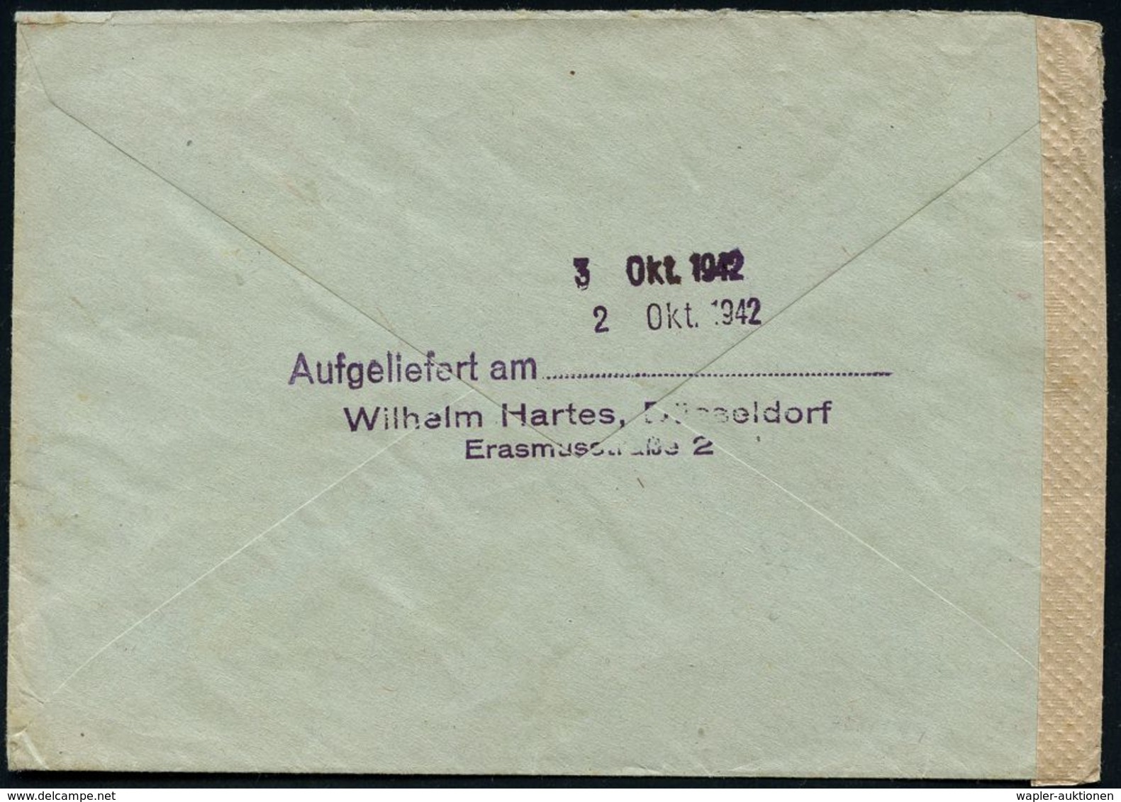 II. WELTKRIEG (1939 - 1945) : DÜSSELDORF/ 6/ Röhren-Verband/ GmbH 1942 (3.10.) AFS 072 Pf. + Viol. Ra.2: Postgebühr/ Gep - 2. Weltkrieg