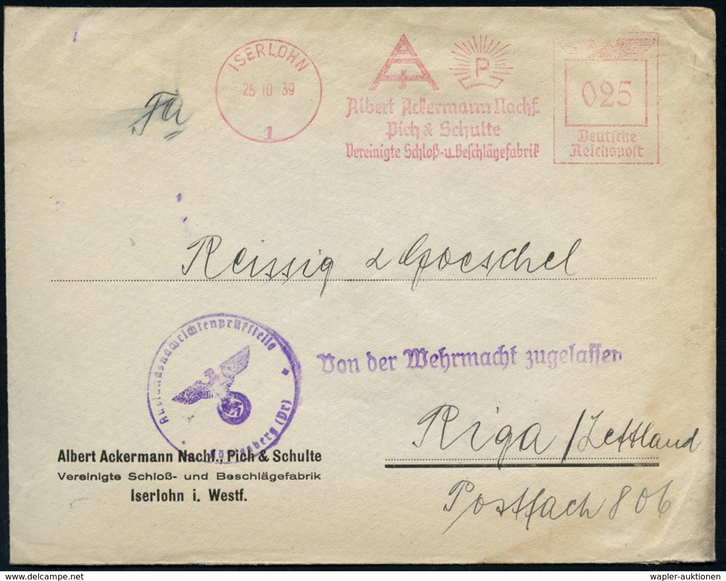 II. WELTKRIEG (1939 - 1945) : ISERLOHN/ 1/ AAP/ AlbeTr Ackermann Nachf./ Pick & Schulte/ Vereinigte Schloß-u.Beschlägefa - Guerre Mondiale (Seconde)
