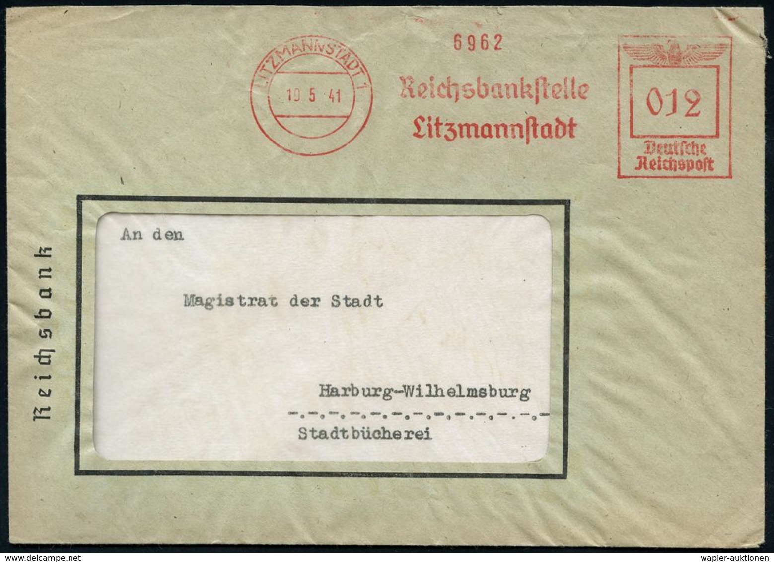 II. WELTKRIEG (1939 - 1945) : LITZMANNSTADT 1/ Reichsbankstelle/ Litzmannstadt 1941 (19.5.) Seltener AFS Auf Dienst-Bf.: - Guerre Mondiale (Seconde)