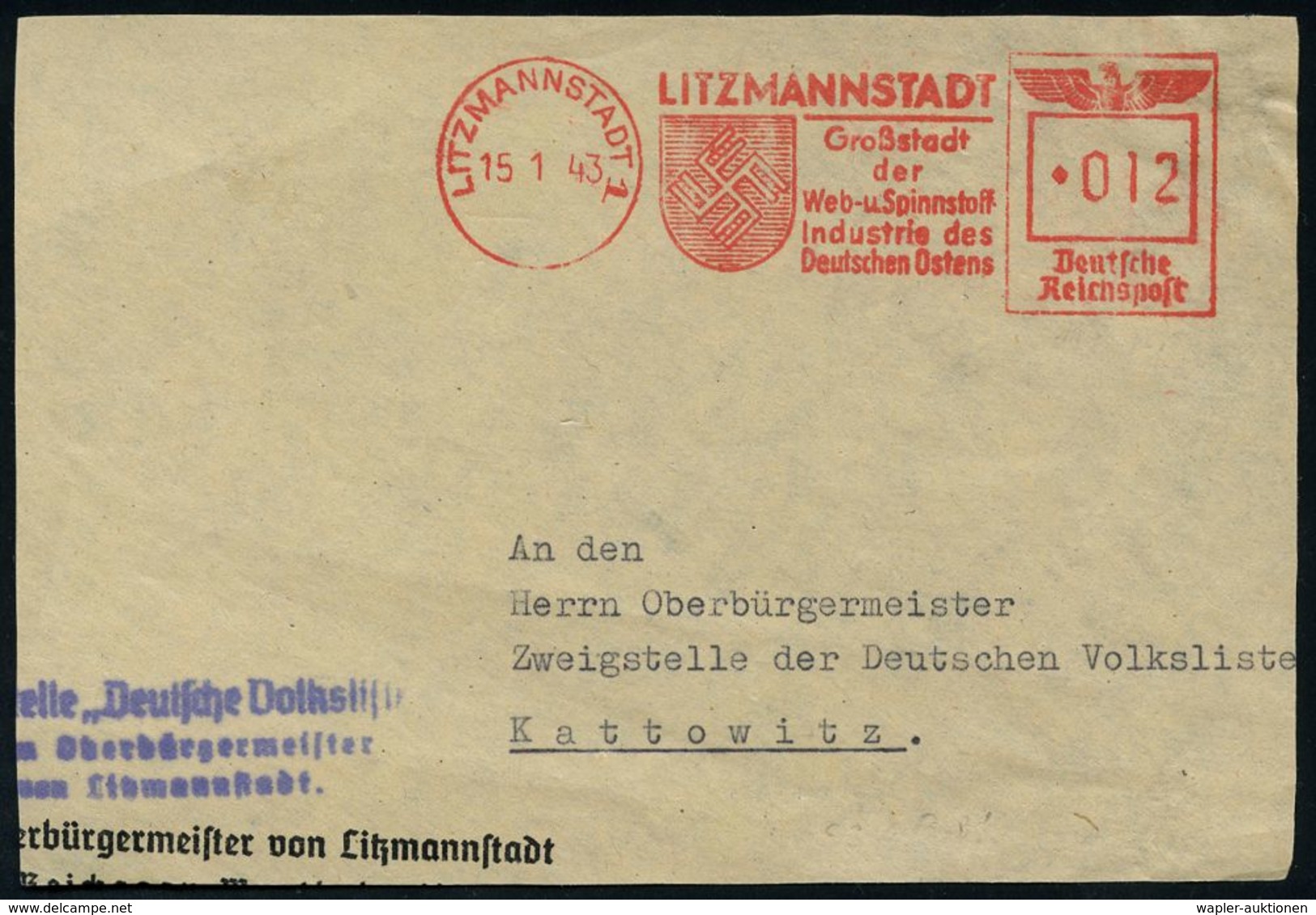 II. WELTKRIEG (1939 - 1945) : LITZMANNSTADT 1/ Großstadt/ Der/ Web-u.Spinnstoff-/ Industrie Des/ Deutschen Ostens 1943 ( - WW2