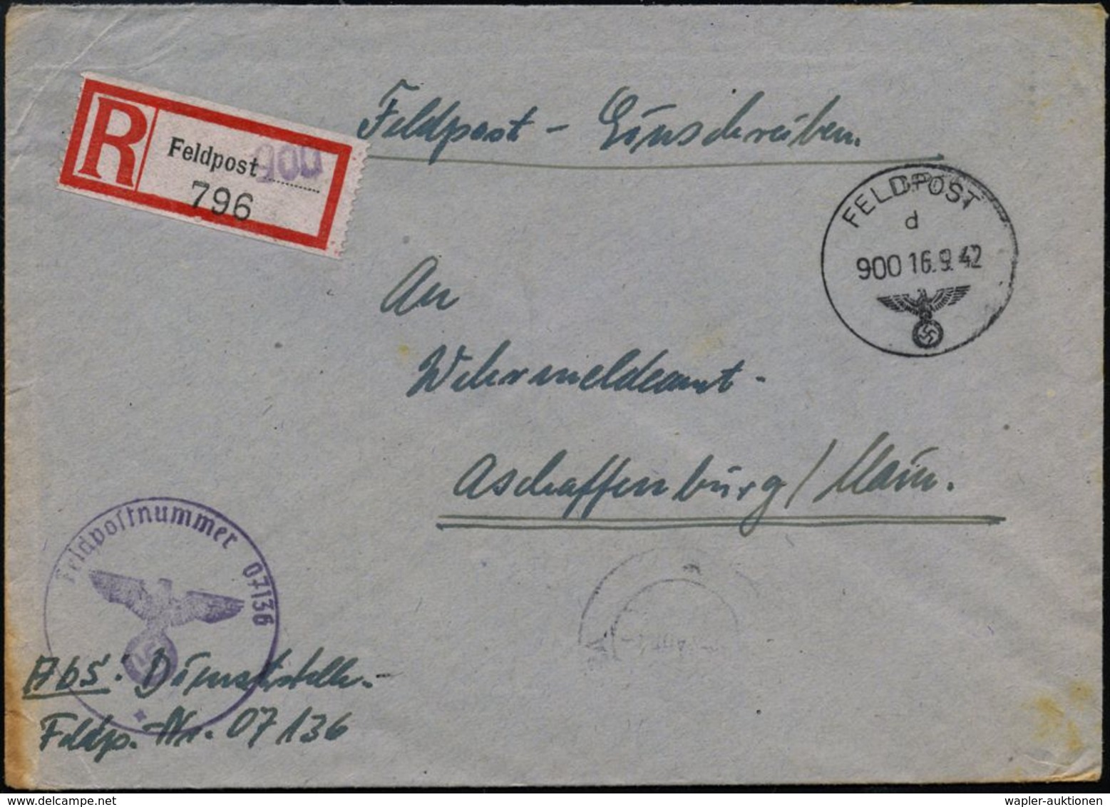 II. WELTKRIEG (1939 - 1945) : DEUTSCHES REICH 1942 (16.9.) 1K: FELDPOST/d/900 = Feldpost-Amt 9, Südrußland, Kaukasus! +  - WW2