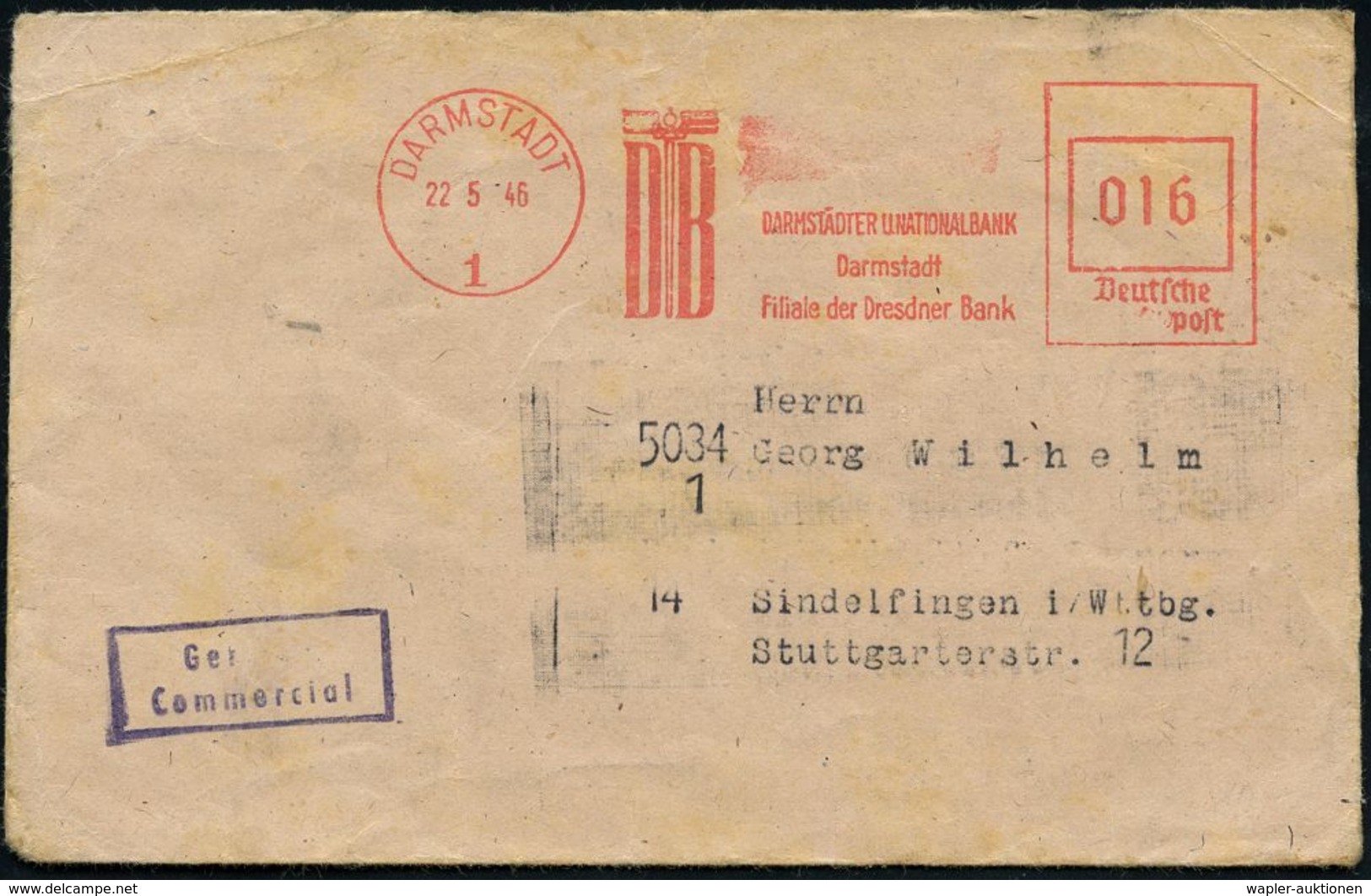 DEUTSCHLAND NACH DEM 8. MAI 1945: ALLIIERTE BESETZUNG / KONTROLLRAT : DARMSTADT/ 1/ DB/ DARMSTÄDTER U.NATIONALBANK.. 194 - Autres & Non Classés