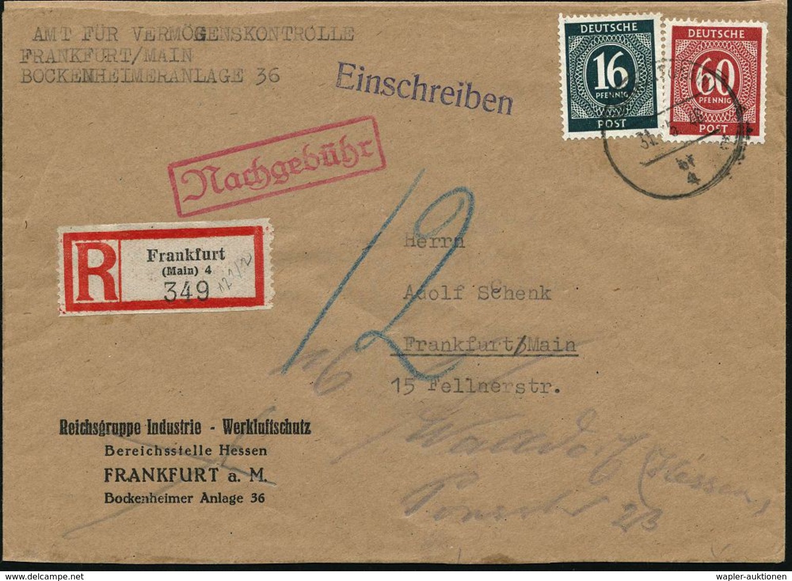 DEUTSCHLAND NACH DEM 8. MAI 1945: ALLIIERTE BESETZUNG / KONTROLLRAT : FRANKFURT (MAIN)/ Bf/ 4 1946 (31.3.) Aptierter HWS - Other & Unclassified