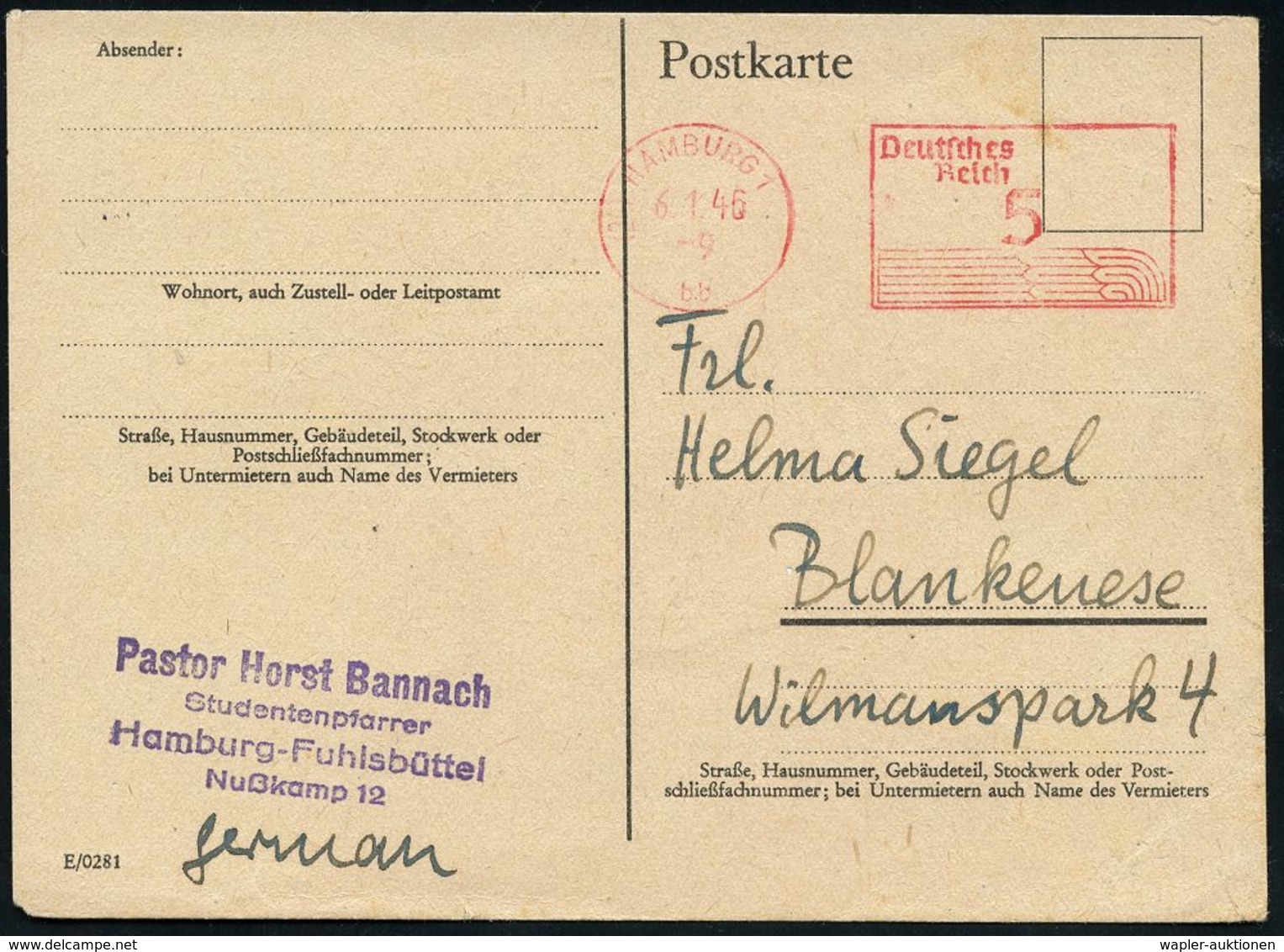 DEUTSCHLAND NACH DEM 8. MAI 1945: ALLIIERTE BESETZUNG / KONTROLLRAT : (24) HAMBURG 1/ Bb/ Deutsches/ Reich 1946 (6.1.) S - Autres & Non Classés