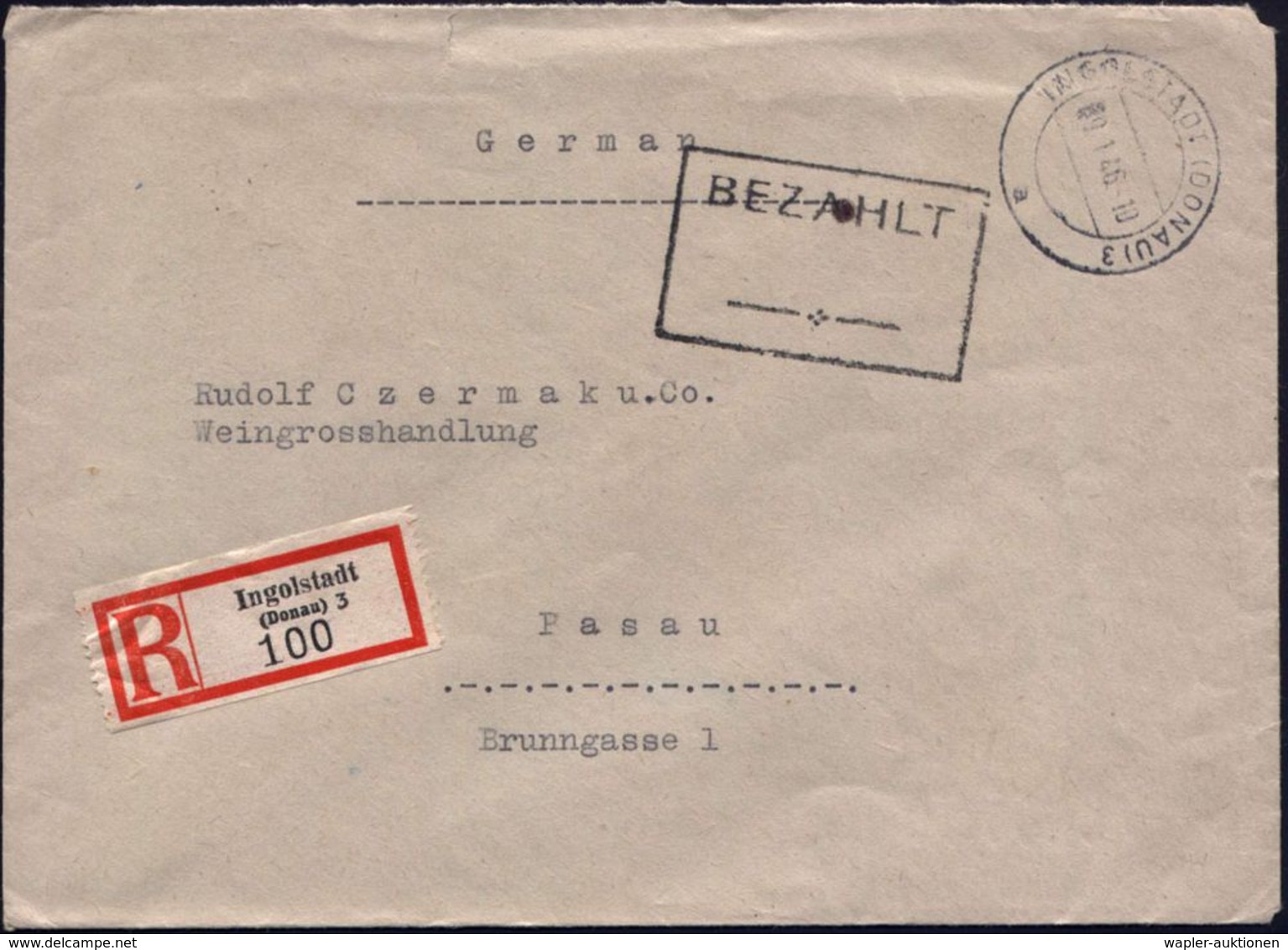 DEUTSCHLAND NACH DEM 8. MAI 1945: ALLIIERTE BESETZUNG / KONTROLLRAT : INGOLSTADT (DONAU)3/ A 1946 (9.1.) 2K-Steg + Schw. - Autres & Non Classés