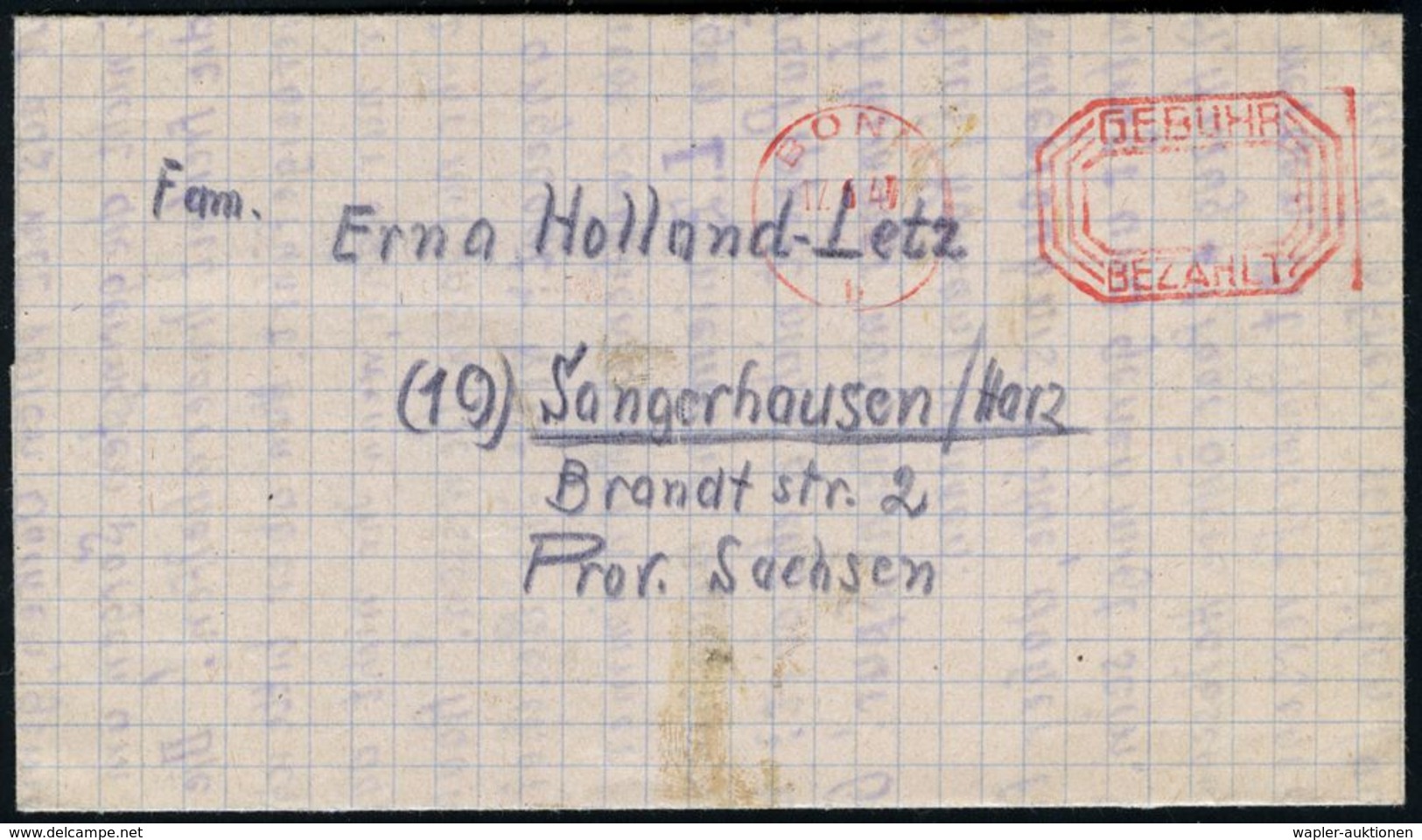 WESTZONEN / BIZONE / TRIZONE (BIS 1949) : Bonn /  Staumühle Bei Paderborn 1947 (17.6.) Seltener PFS: BONN/b/GEBÜHR/BEZAH - Autres & Non Classés