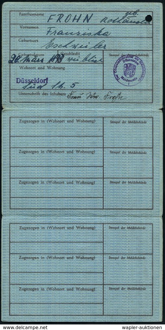 WESTZONEN / BIZONE / TRIZONE (BIS 1949) : Düsseldorf 1947 (ca.) Orig. Ausweis "PERSONAL AUSWEIS BRITISCHE ZONE" (1x Reg. - Sonstige & Ohne Zuordnung